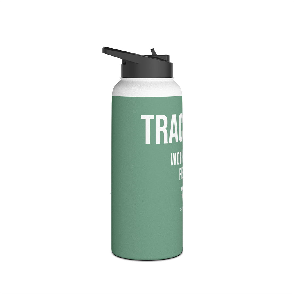 Mint Green Track Life Stainless Steel Water Bottle — "Work. Build. Repeat." Sports Bottle