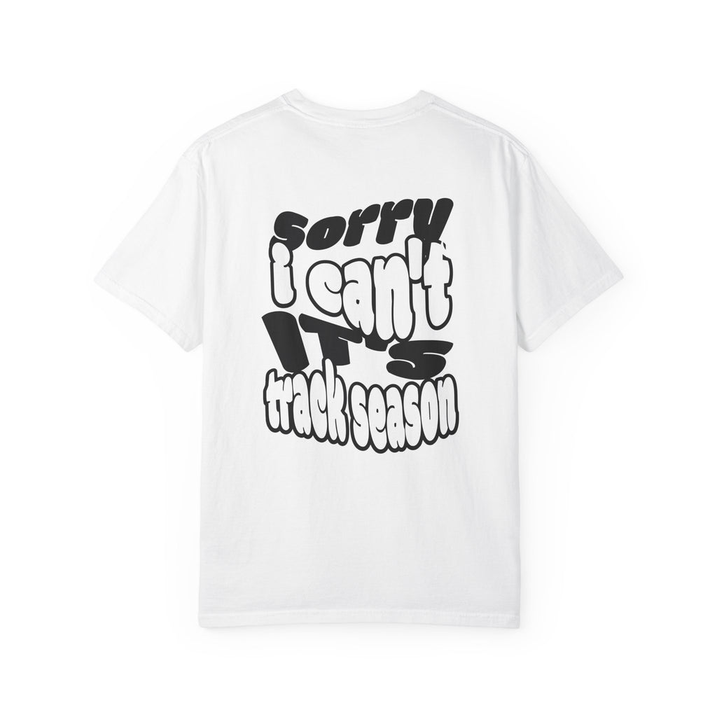 Adult “Sorry I Can’t, It’s Track Season” Retro Graphic Comfort T Shirt (Adult)