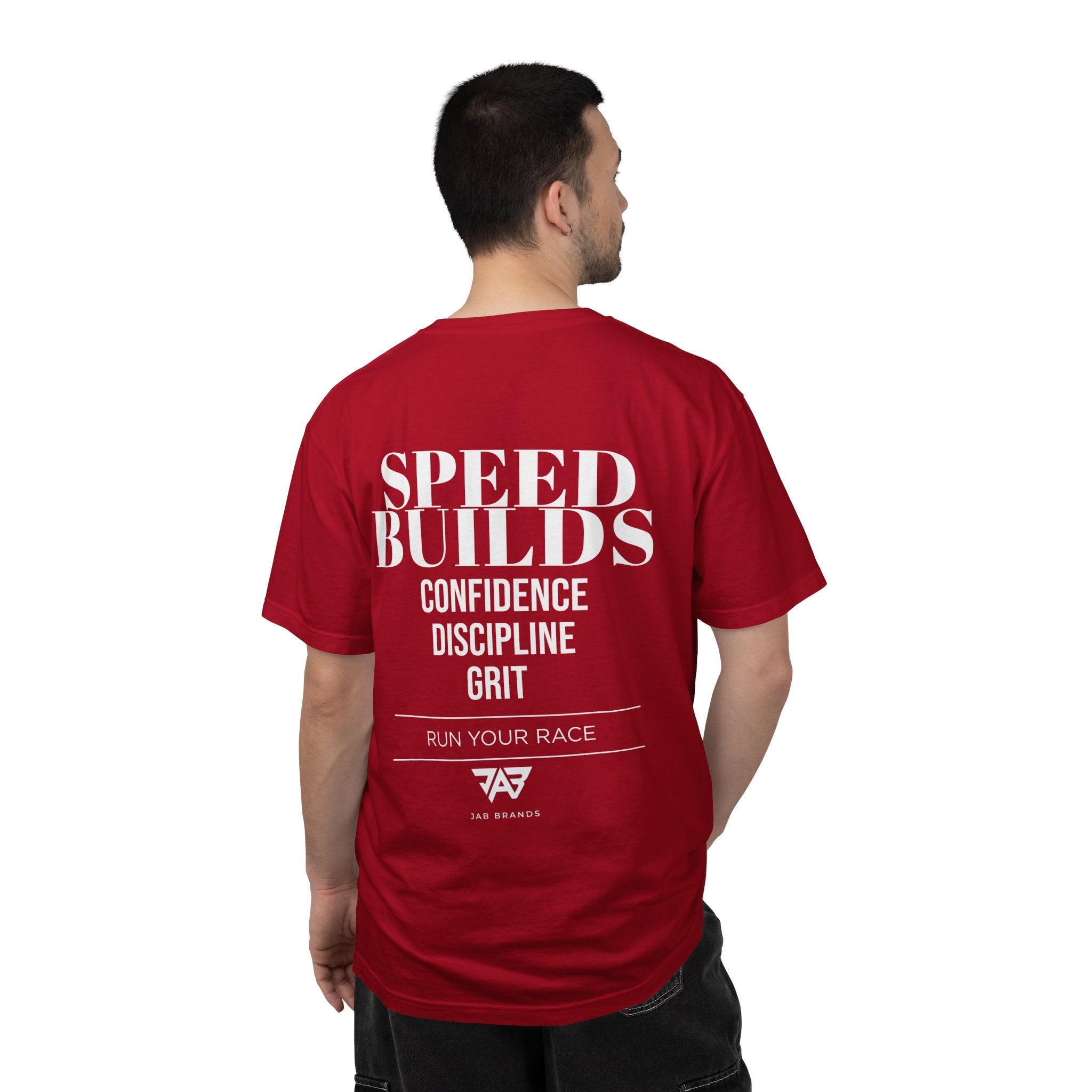 Speed Builds T-Shirt — Motivational 'Speed Builds' JAB Brands Graphic Tee
