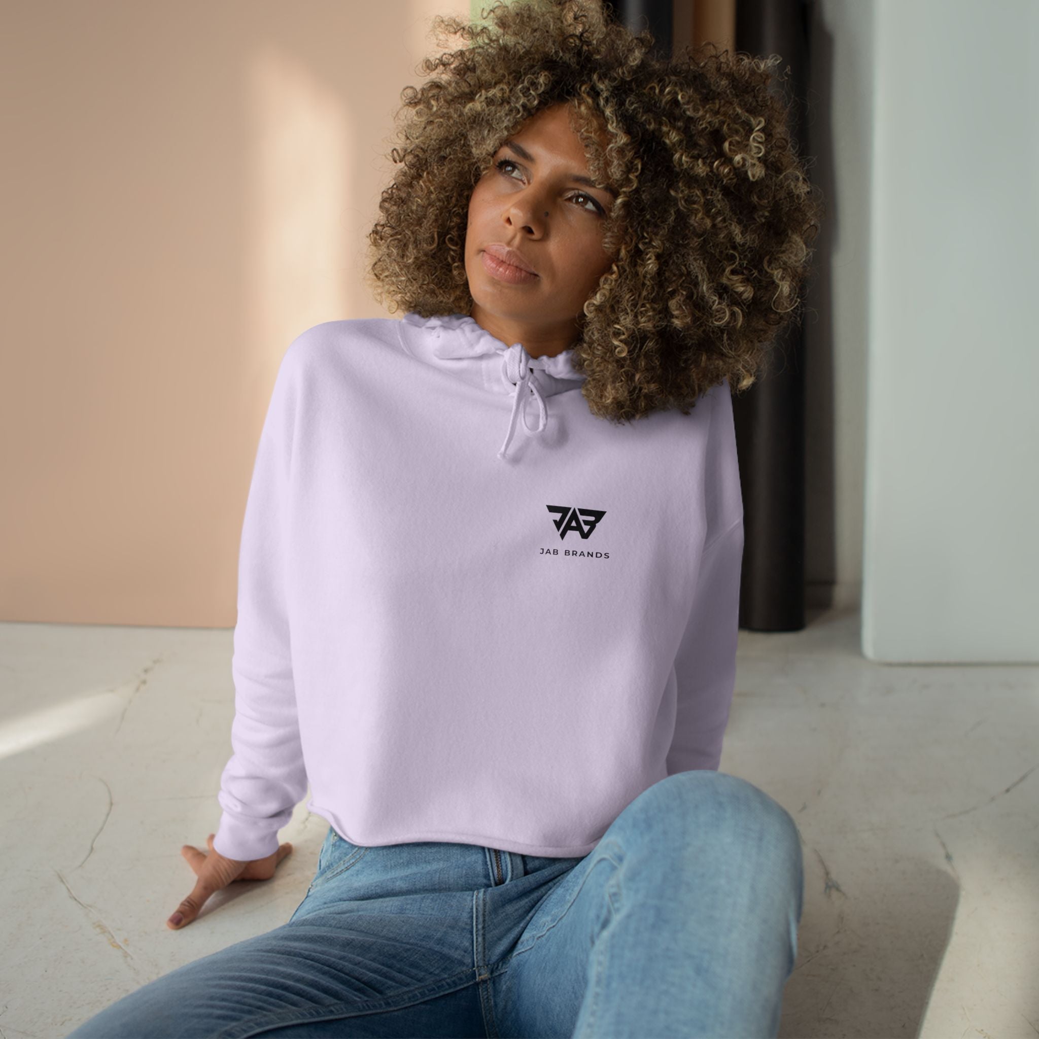 JAB Logo Crop Hoodie – Black Cropped Pullover with Small Chest Emblem