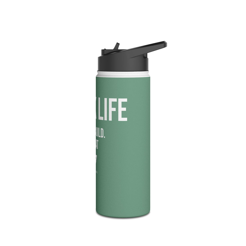 Mint Green Track Life Stainless Steel Water Bottle — "Work. Build. Repeat." Sports Bottle