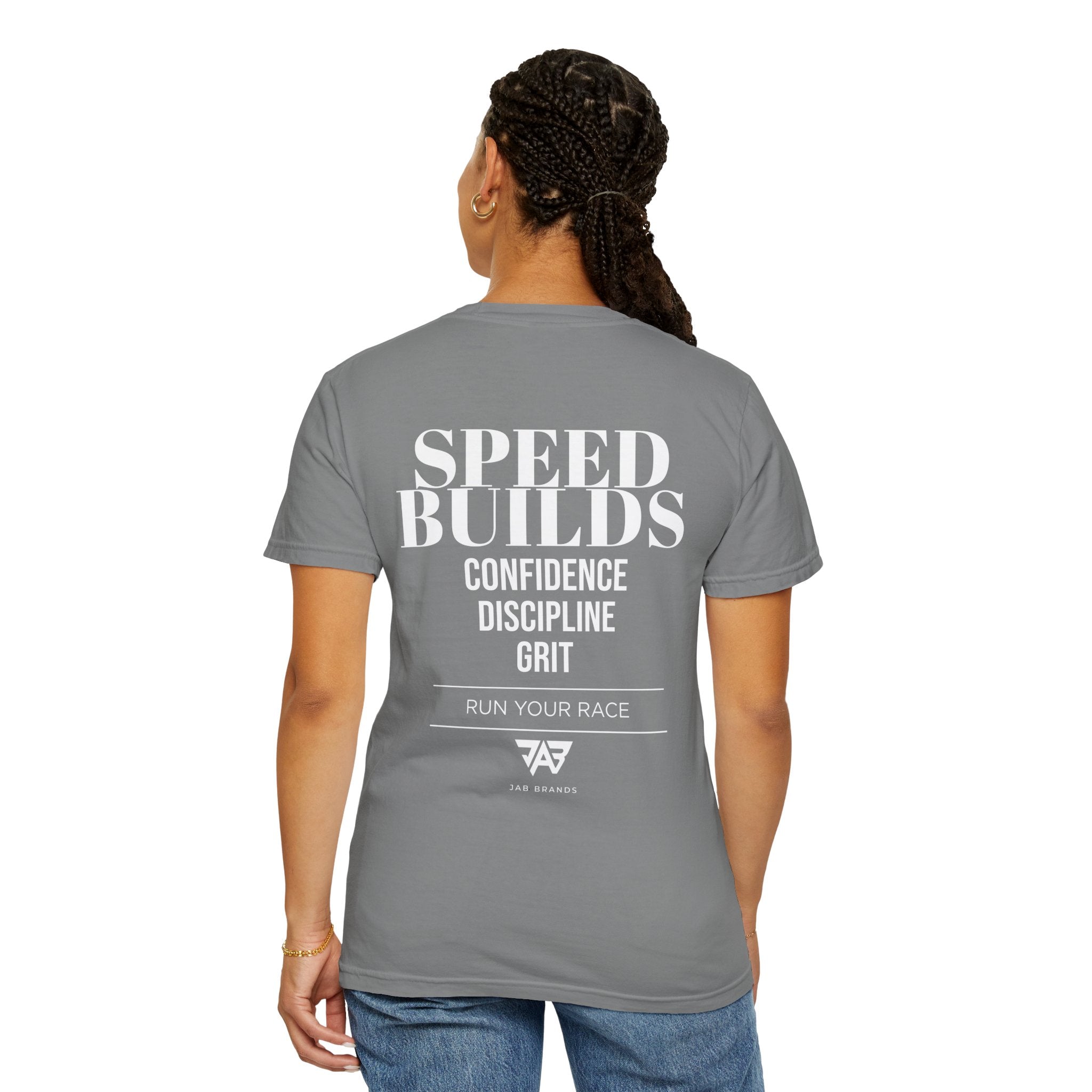 Speed Builds T-Shirt — Motivational 'Speed Builds' JAB Brands Graphic Tee