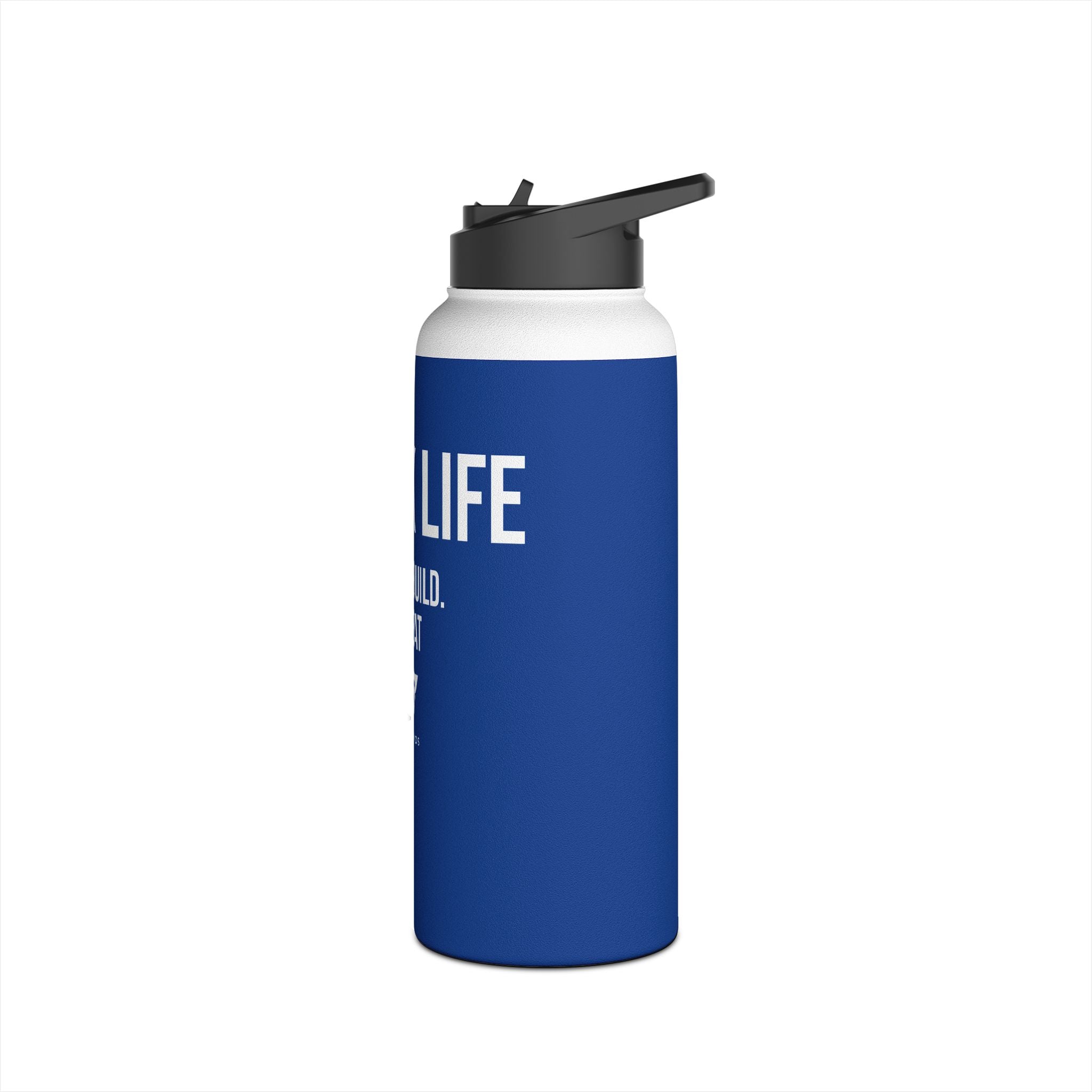 Blue Track Life Stainless Steel Water Bottle — "Work. Build. Repeat." Sports Bottle
