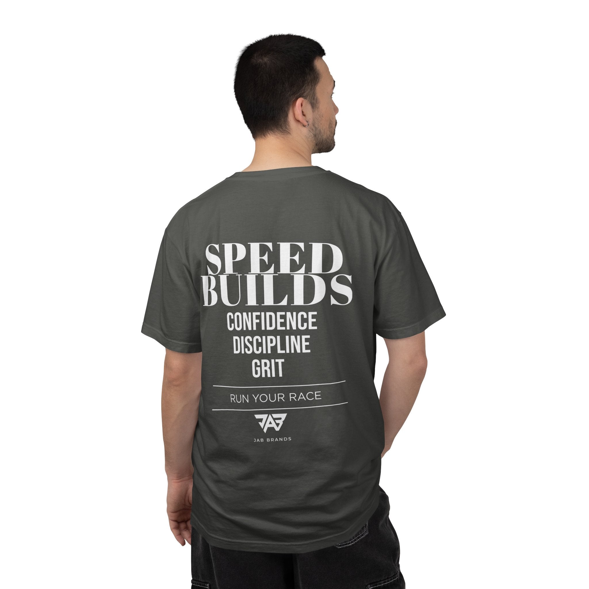 Speed Builds T-Shirt — Motivational 'Speed Builds' JAB Brands Graphic Tee