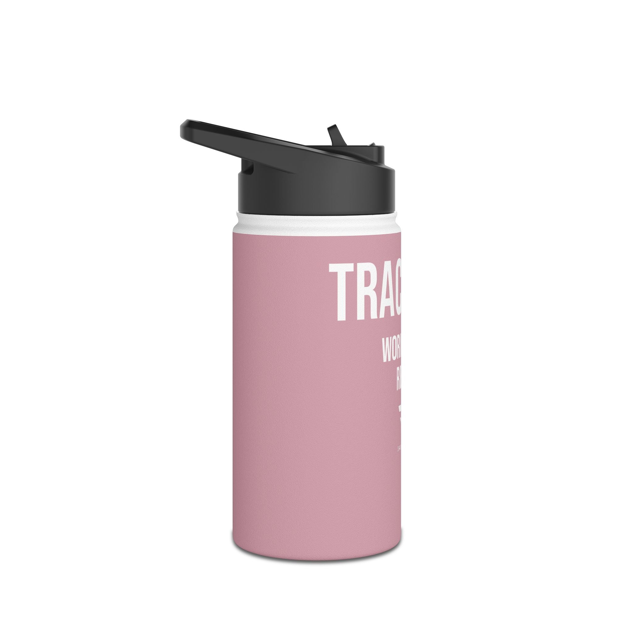 Pink Track Life Stainless Steel Water Bottle — "Work. Build. Repeat." Sports Bottle