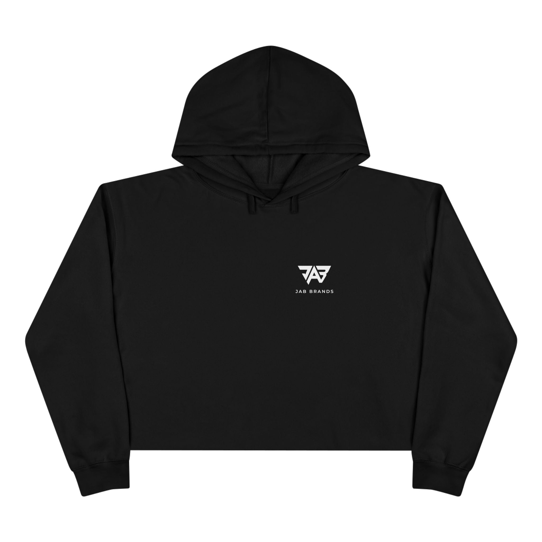JAB Logo Crop Hoodie – Black Cropped Pullover with Small Chest Emblem