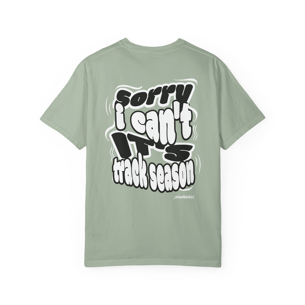Adult “Sorry I Can’t, It’s Track Season” Retro Graphic Comfort T Shirt (Adult)