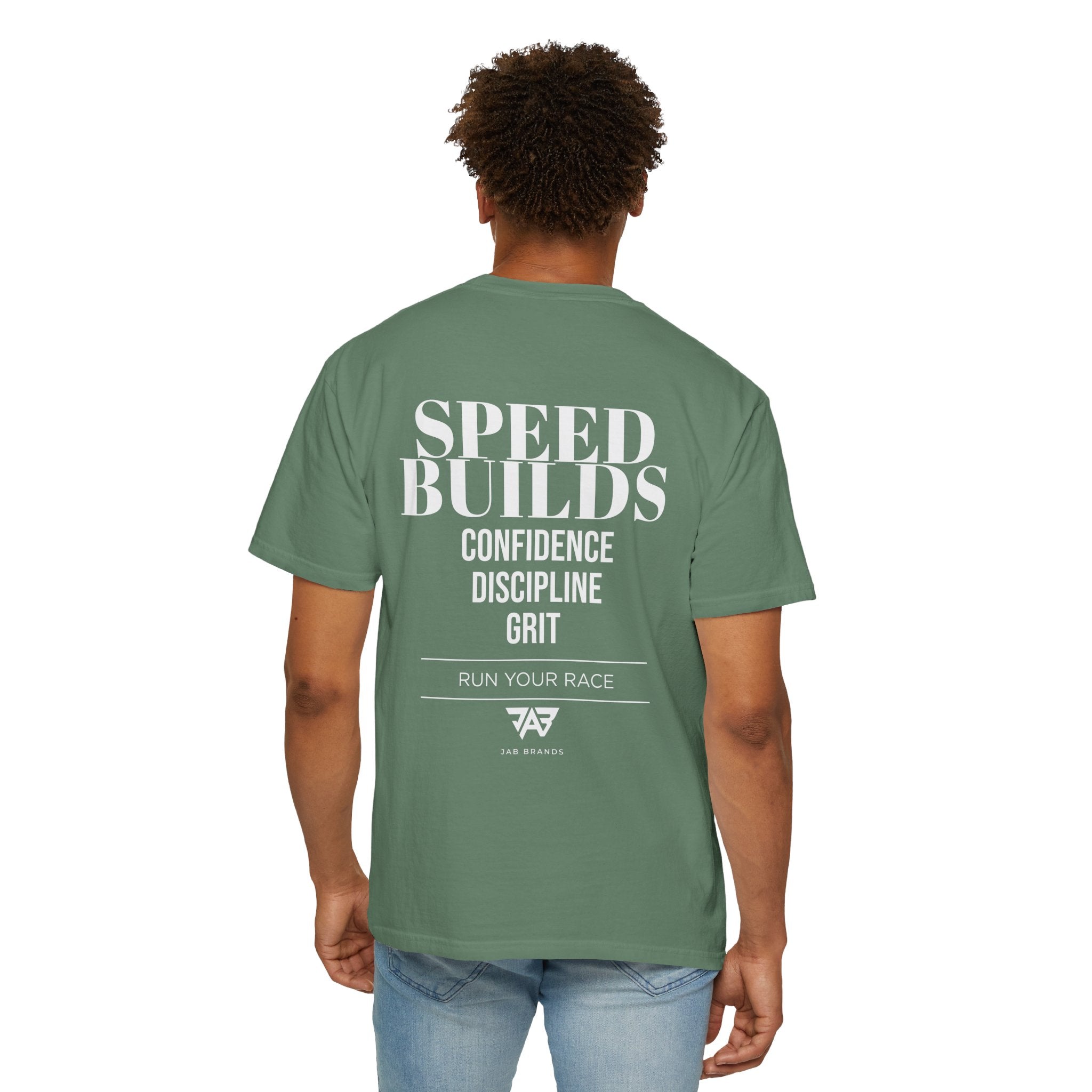 Speed Builds T-Shirt — Motivational 'Speed Builds' JAB Brands Graphic Tee