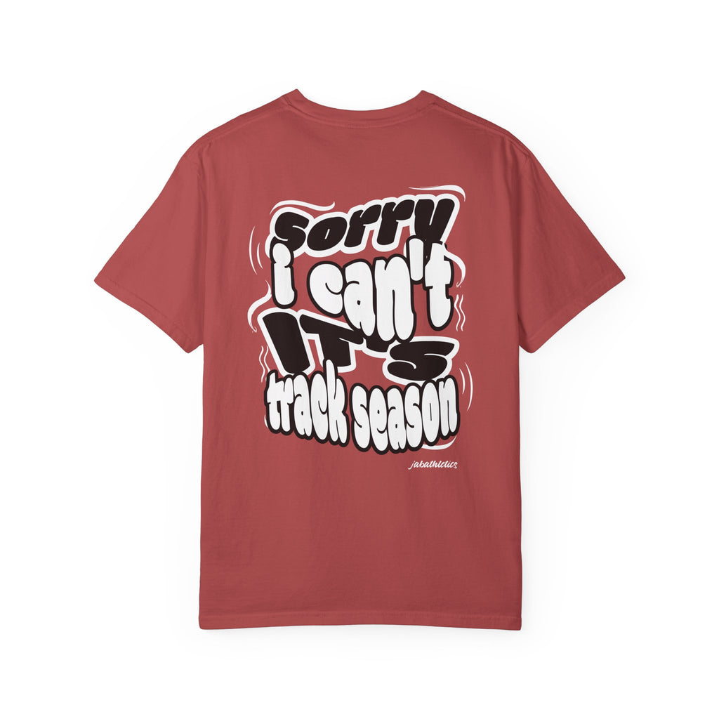 Adult “Sorry I Can’t, It’s Track Season” Retro Graphic Comfort T Shirt (Adult)