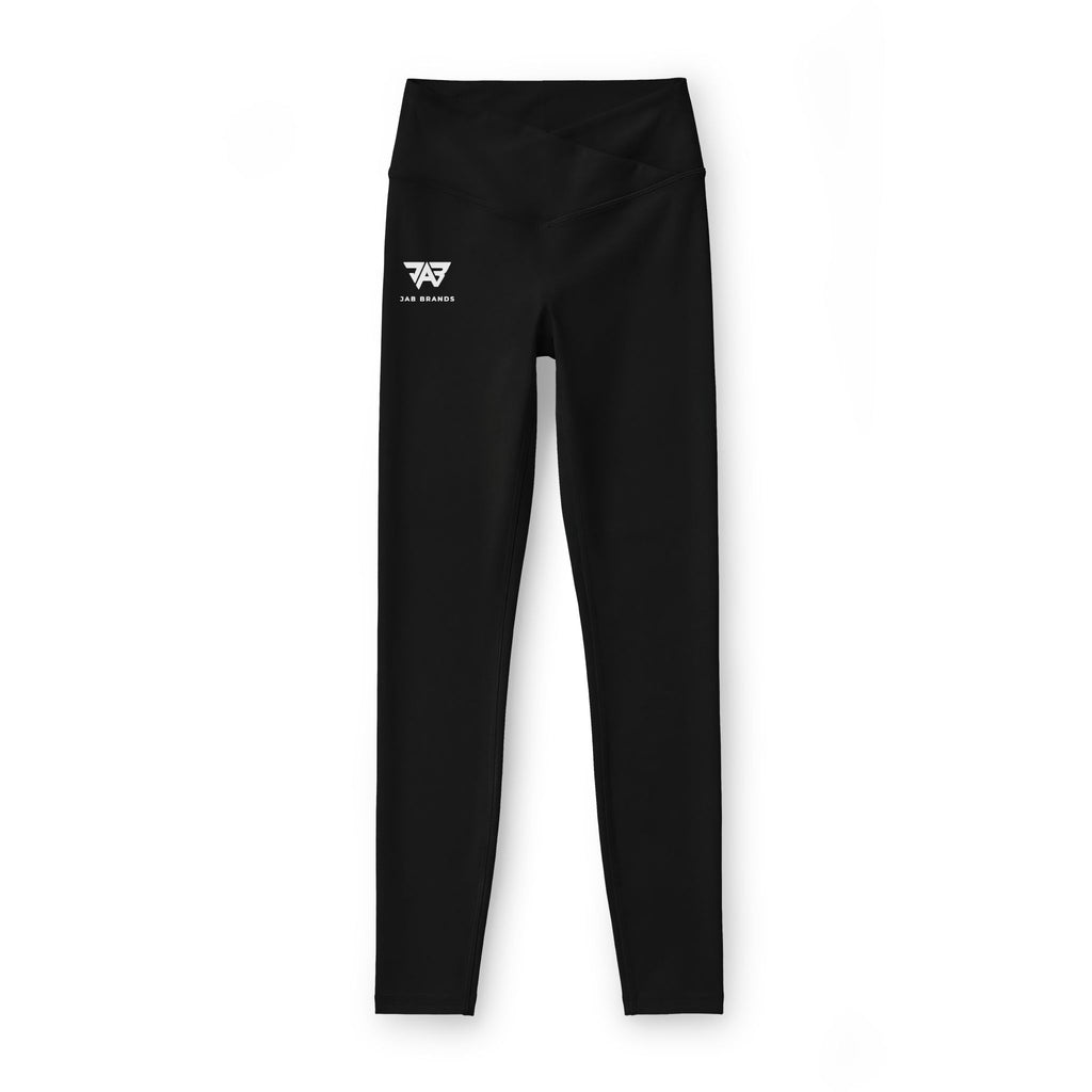 Luxe V-Waist Black Leggings — Minimal White Logo