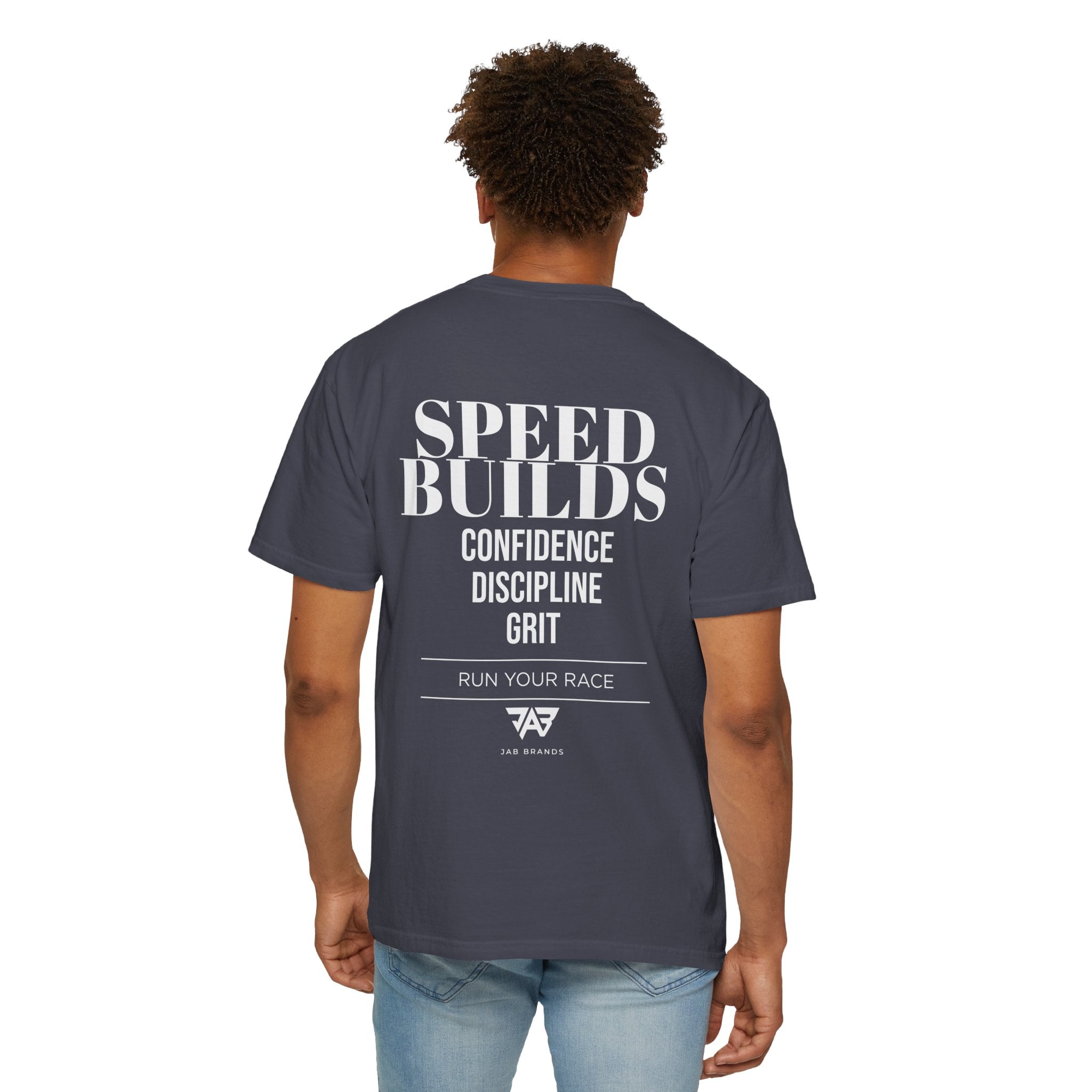 Speed Builds T-Shirt — Motivational 'Speed Builds' JAB Brands Graphic Tee