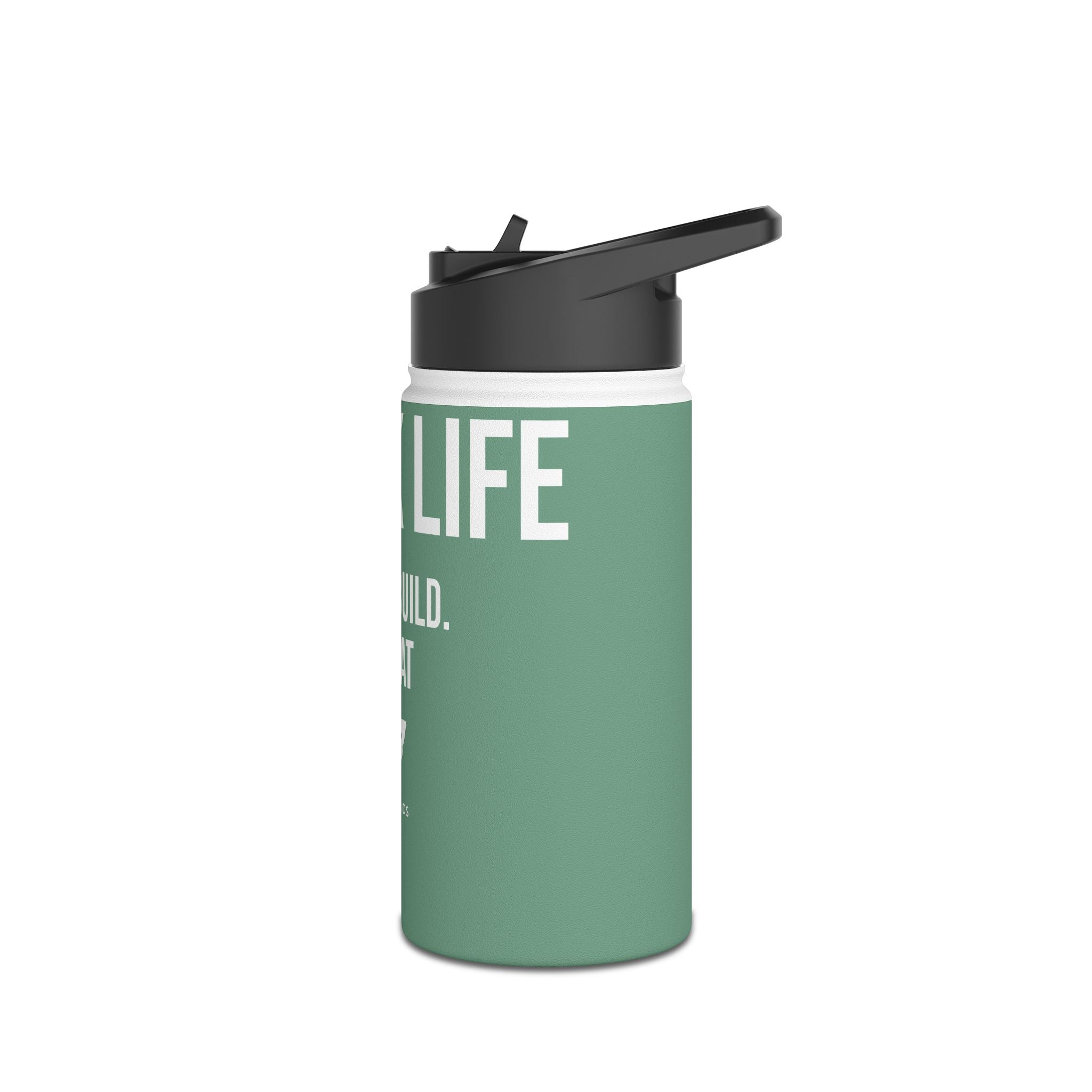 Mint Green Track Life Stainless Steel Water Bottle — "Work. Build. Repeat." Sports Bottle