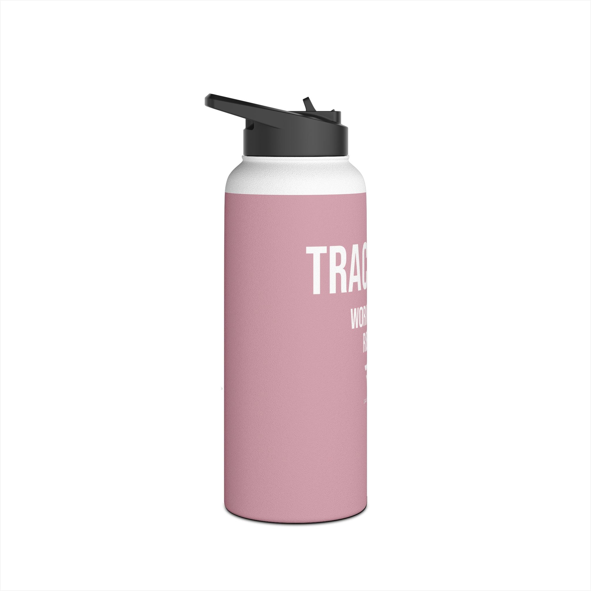 Pink Track Life Stainless Steel Water Bottle — "Work. Build. Repeat." Sports Bottle