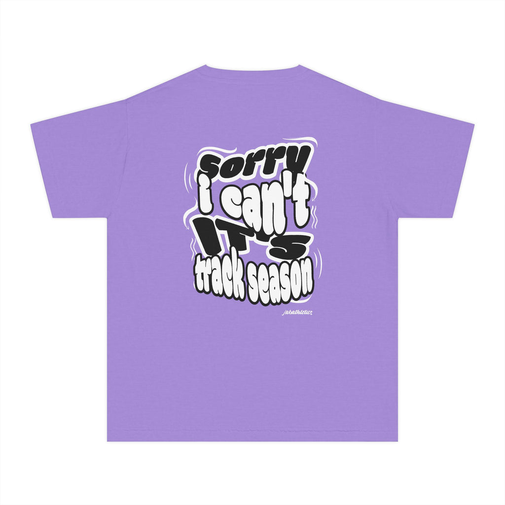 Youth “Sorry I Can’t, It’s Track Season” Retro Graphic Comfort T Shirt (Youth)