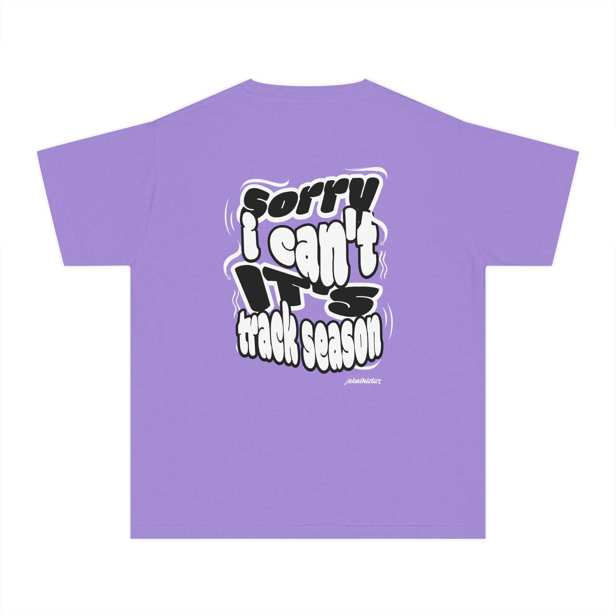 Youth “Sorry I Can’t, It’s Track Season” Retro Graphic Comfort T Shirt (Youth)