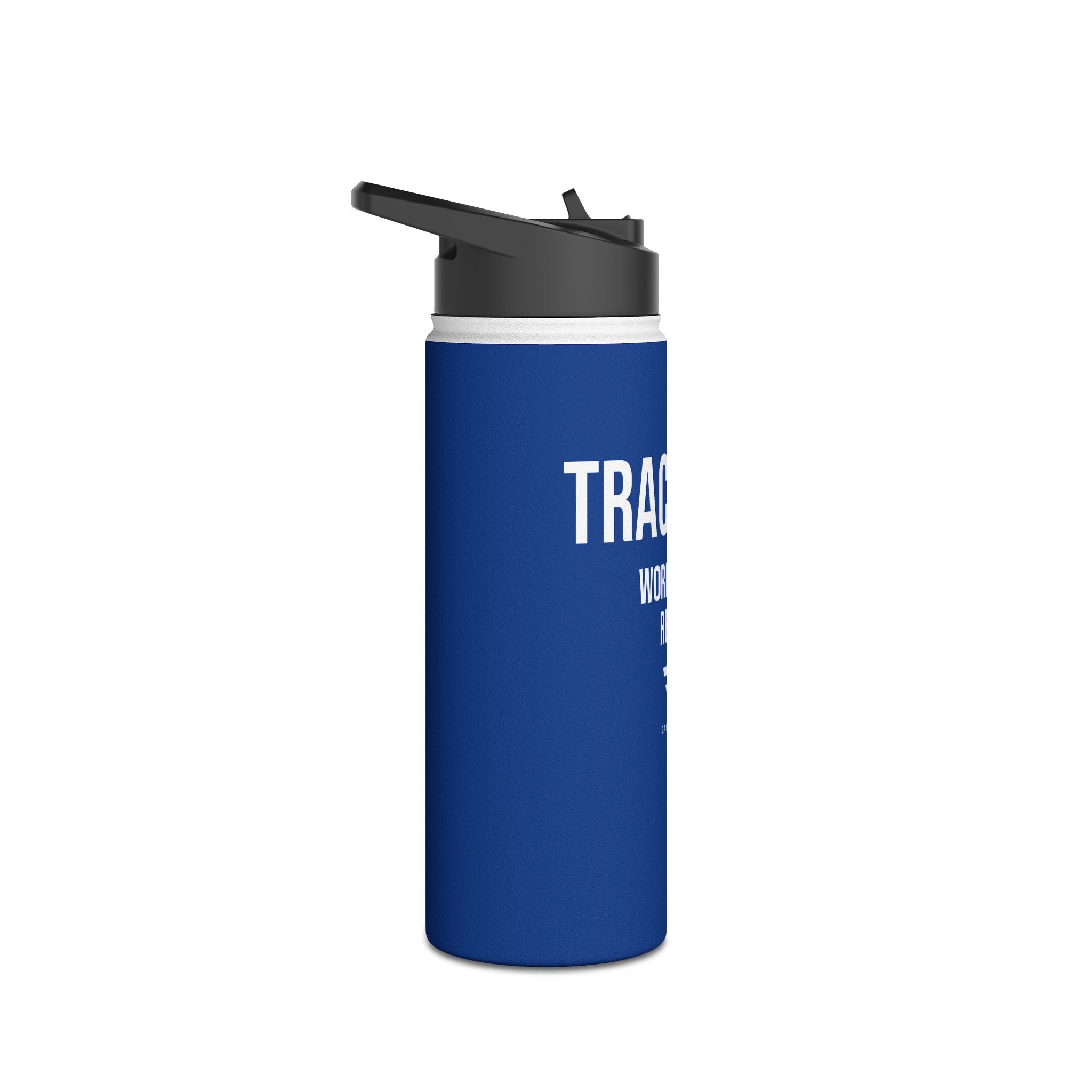 Blue Track Life Stainless Steel Water Bottle — "Work. Build. Repeat." Sports Bottle