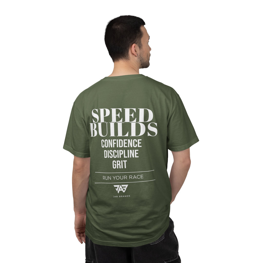 Speed Builds T-Shirt — Motivational 'Speed Builds' JAB Brands Graphic Tee