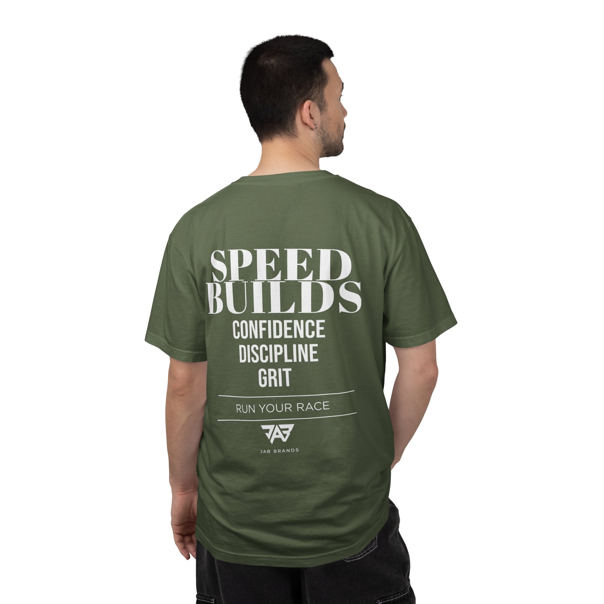 Speed Builds T-Shirt — Motivational 'Speed Builds' JAB Brands Graphic Tee