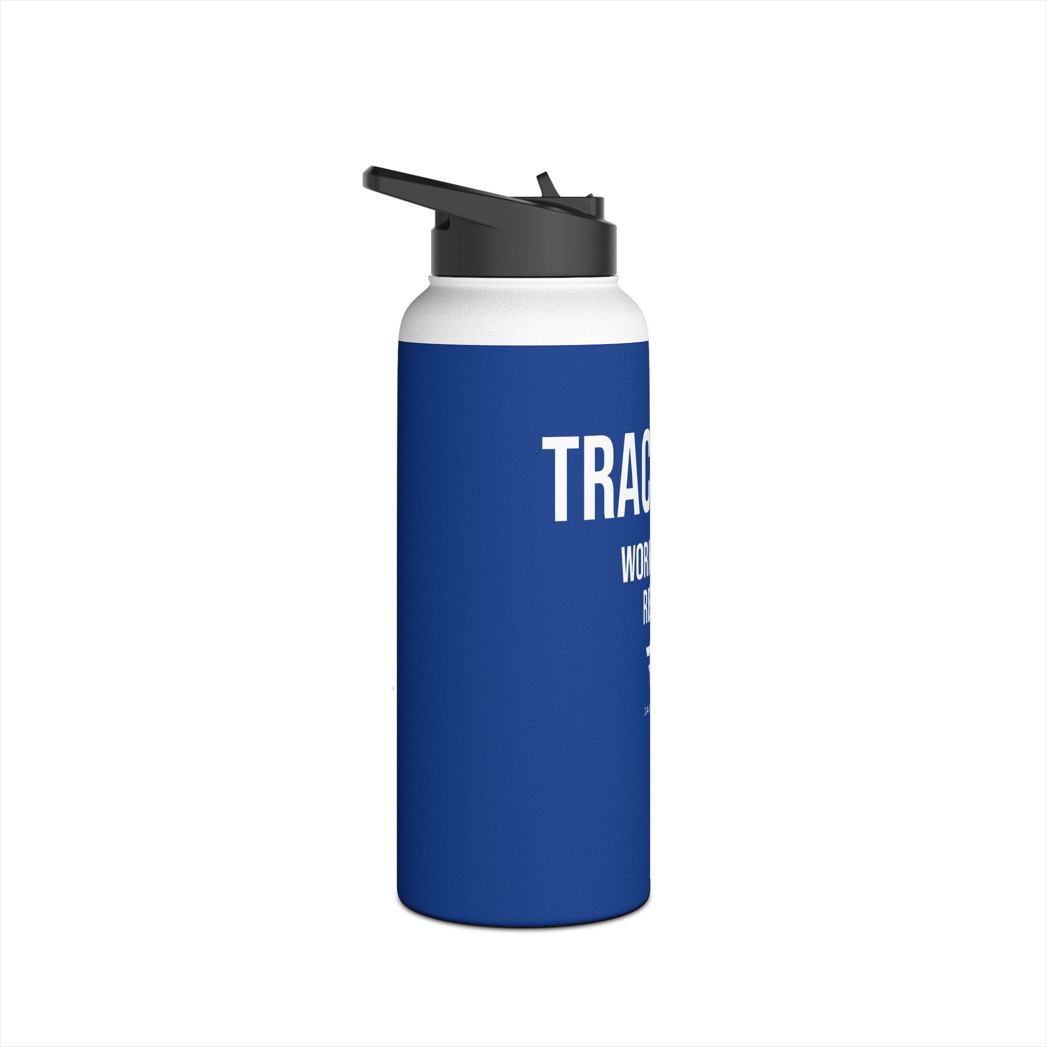 Blue Track Life Stainless Steel Water Bottle — "Work. Build. Repeat." Sports Bottle