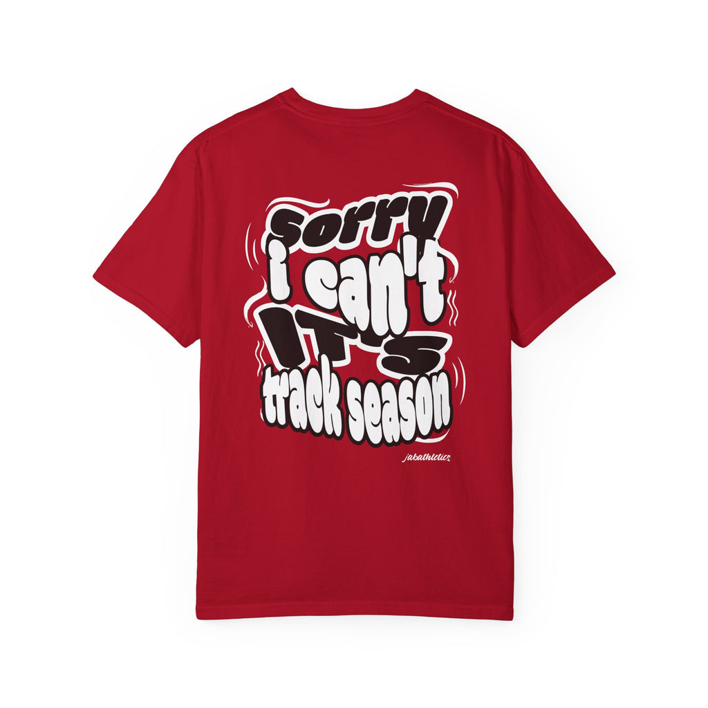 Adult “Sorry I Can’t, It’s Track Season” Retro Graphic Comfort T Shirt (Adult)