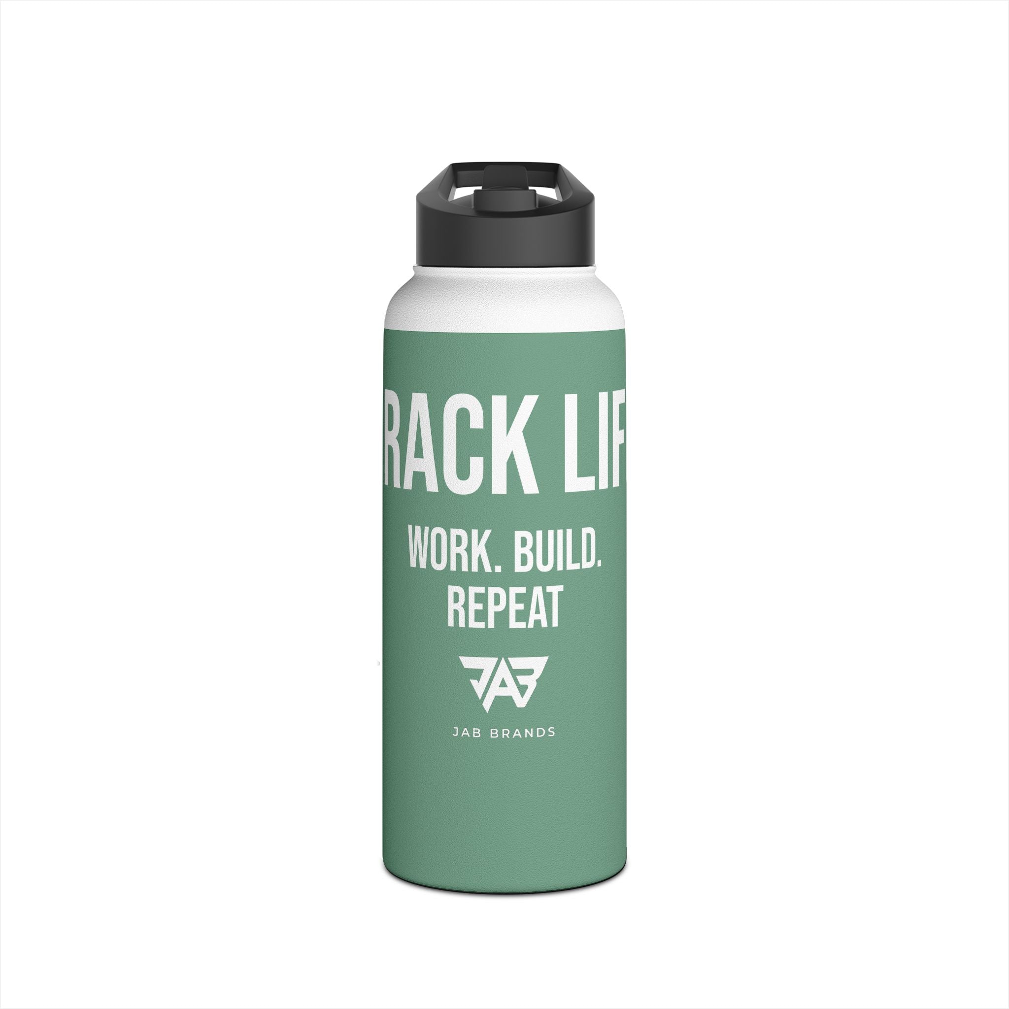 Mint Green Track Life Stainless Steel Water Bottle — "Work. Build. Repeat." Sports Bottle