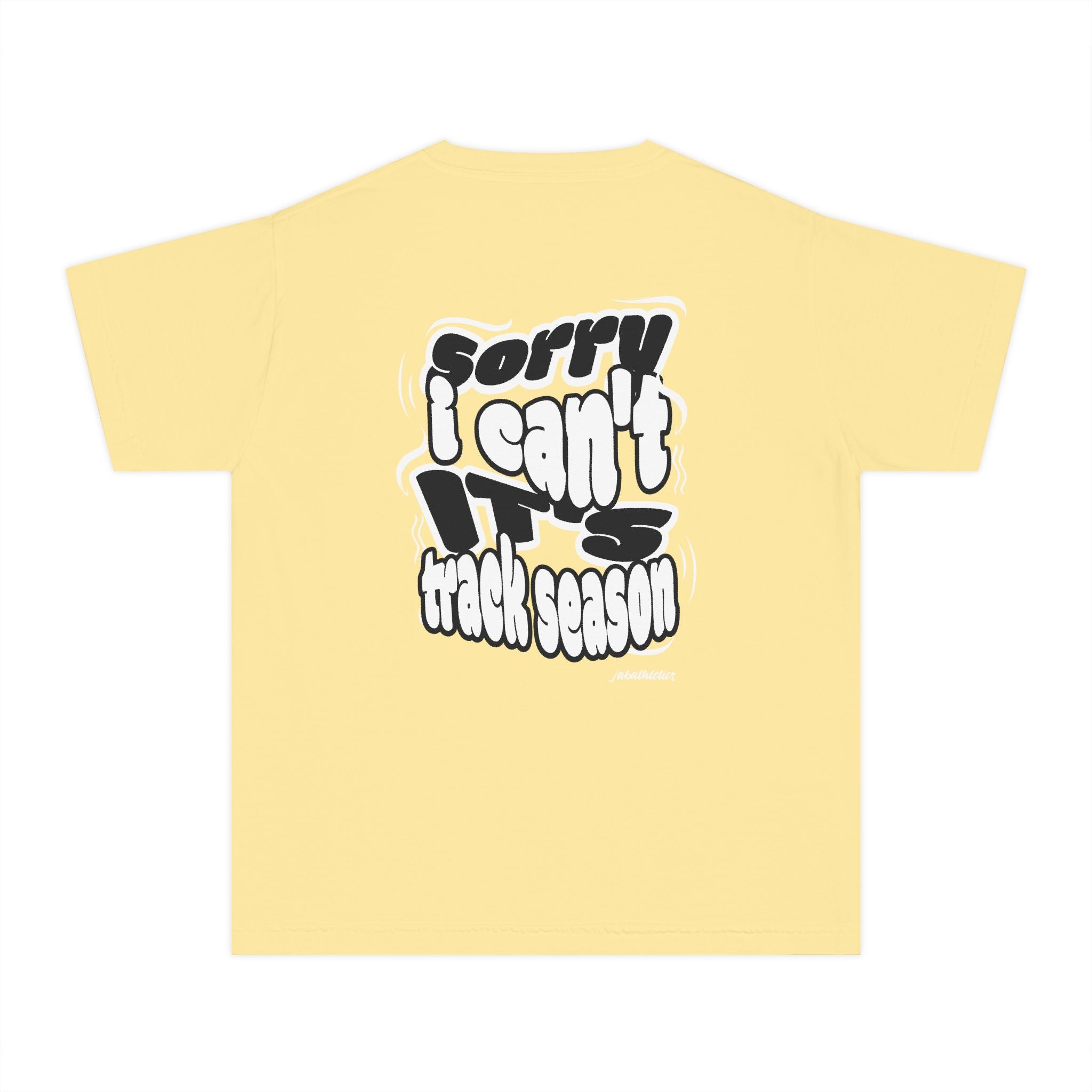 Youth “Sorry I Can’t, It’s Track Season” Retro Graphic Comfort T Shirt (Youth)