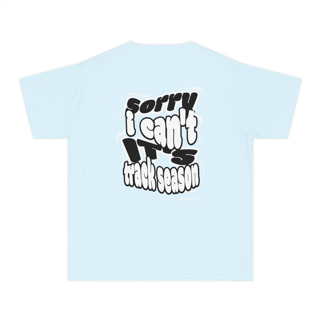 Youth “Sorry I Can’t, It’s Track Season” Retro Graphic Comfort T Shirt (Youth)