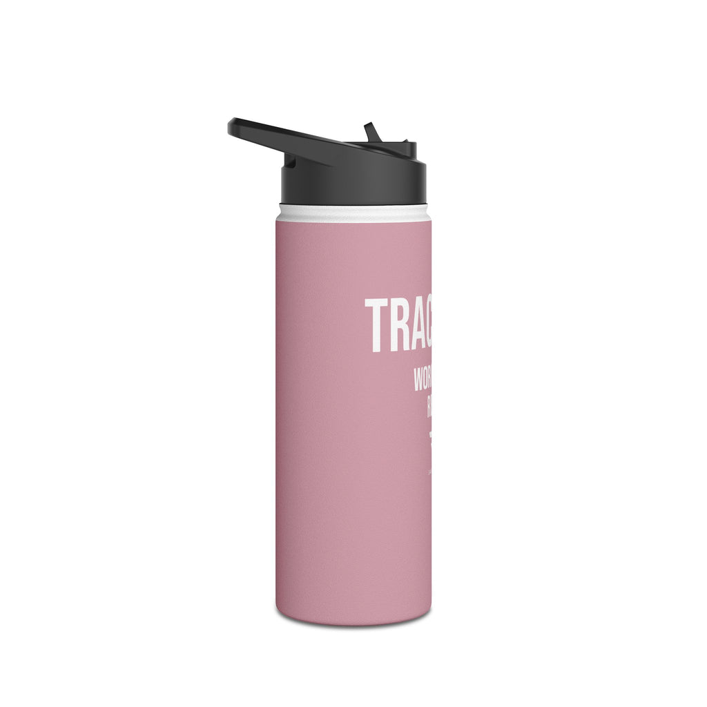 Pink Track Life Stainless Steel Water Bottle — "Work. Build. Repeat." Sports Bottle