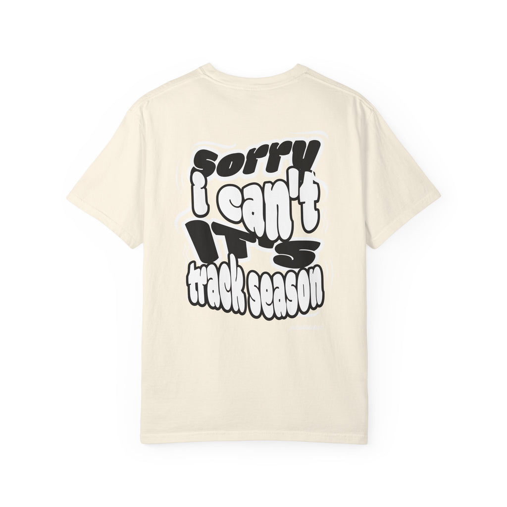 Adult “Sorry I Can’t, It’s Track Season” Retro Graphic Comfort T Shirt (Adult)