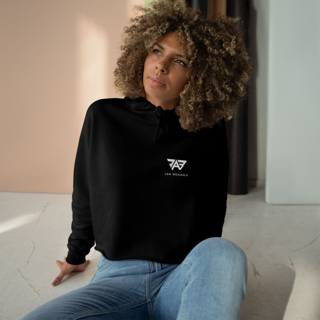 JAB Logo Crop Hoodie – Black Cropped Pullover with Small Chest Emblem