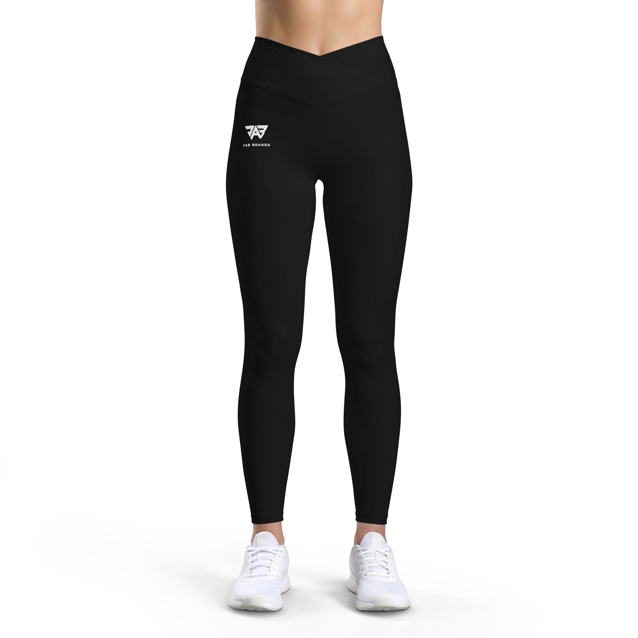 Luxe V-Waist Black Leggings — Minimal White Logo