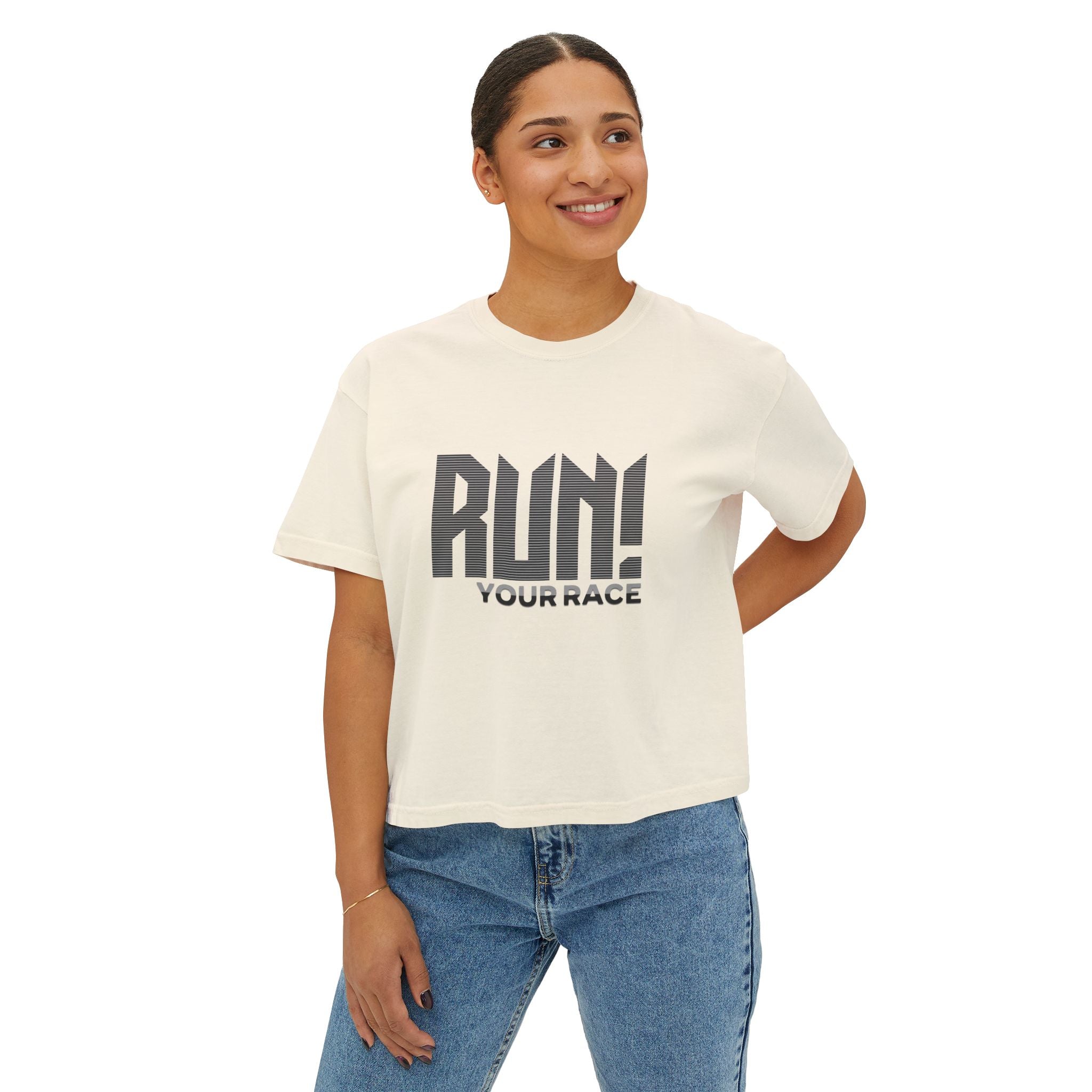 Run! Your Race Boxy Tee — Motivational Women’s Running Shirt