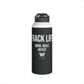 Black Track Life Stainless Steel Water Bottle — "Work. Build. Repeat." Sports Bottle
