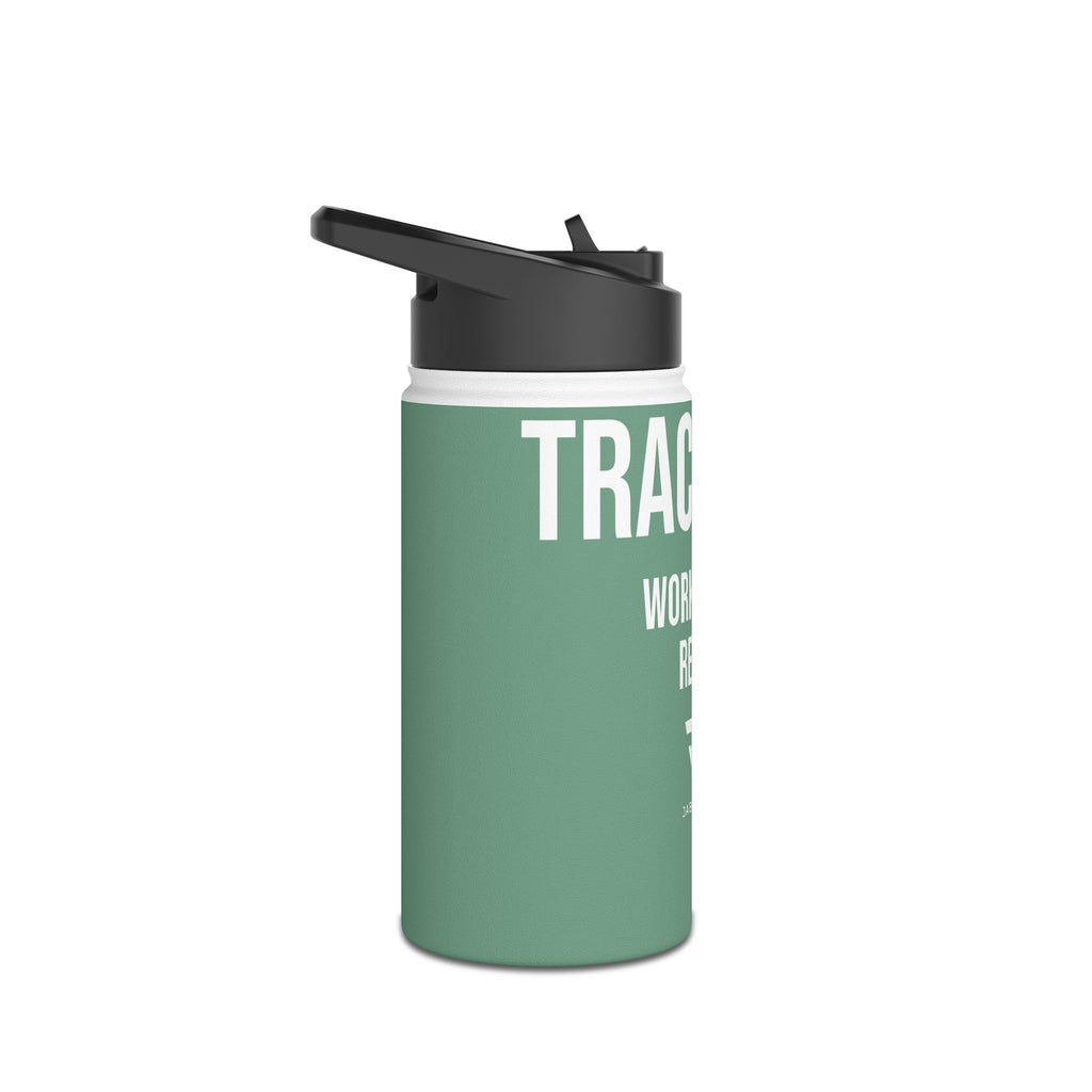 Mint Green Track Life Stainless Steel Water Bottle — "Work. Build. Repeat." Sports Bottle