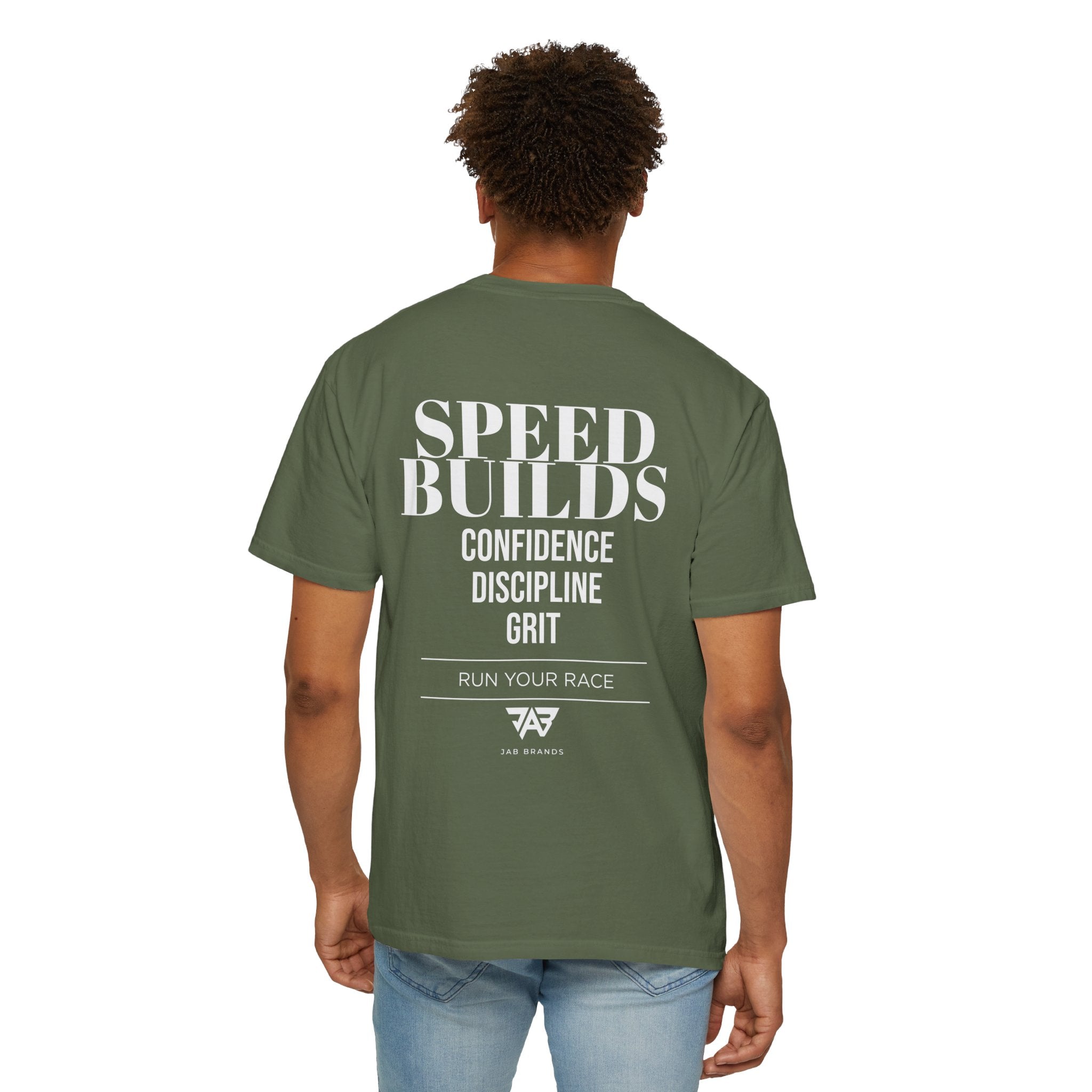 Speed Builds T-Shirt — Motivational 'Speed Builds' JAB Brands Graphic Tee