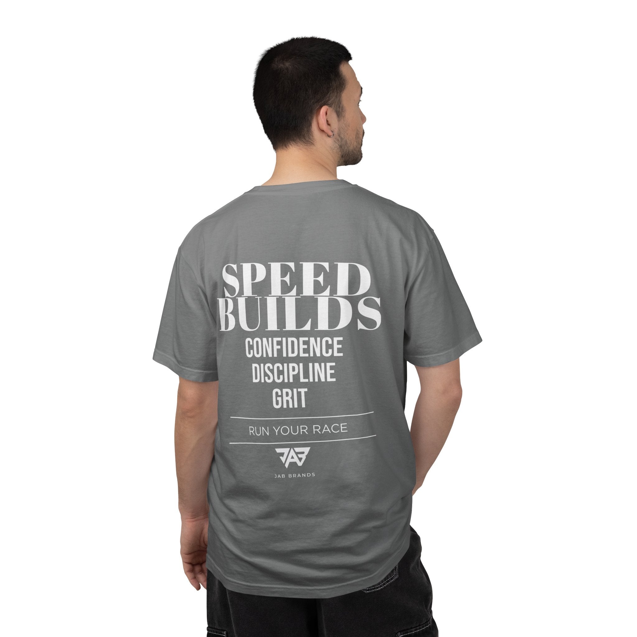 Speed Builds T-Shirt — Motivational 'Speed Builds' JAB Brands Graphic Tee