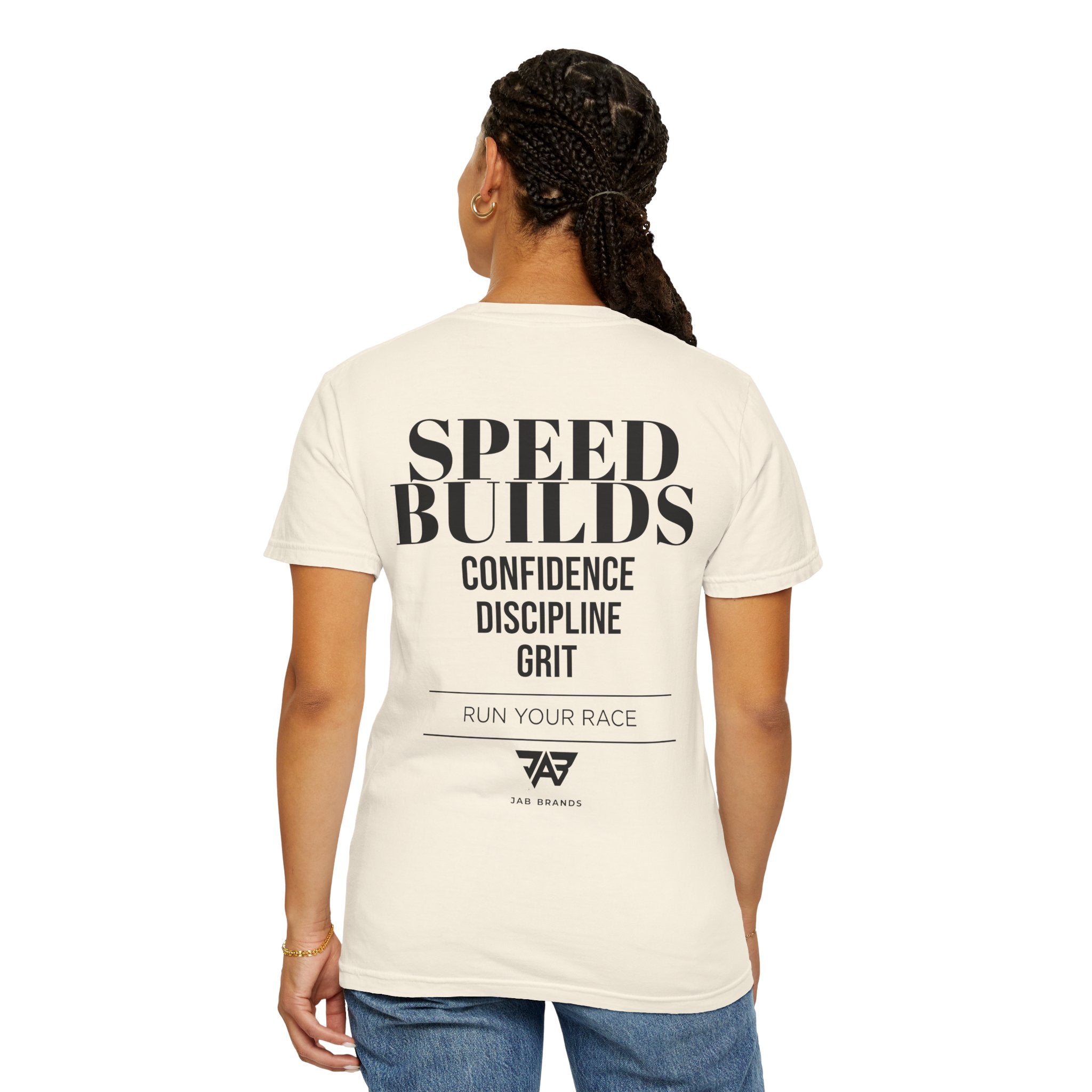 Speed Builds T-Shirt — Motivational 'Speed Builds' JAB Brands Graphic Tee