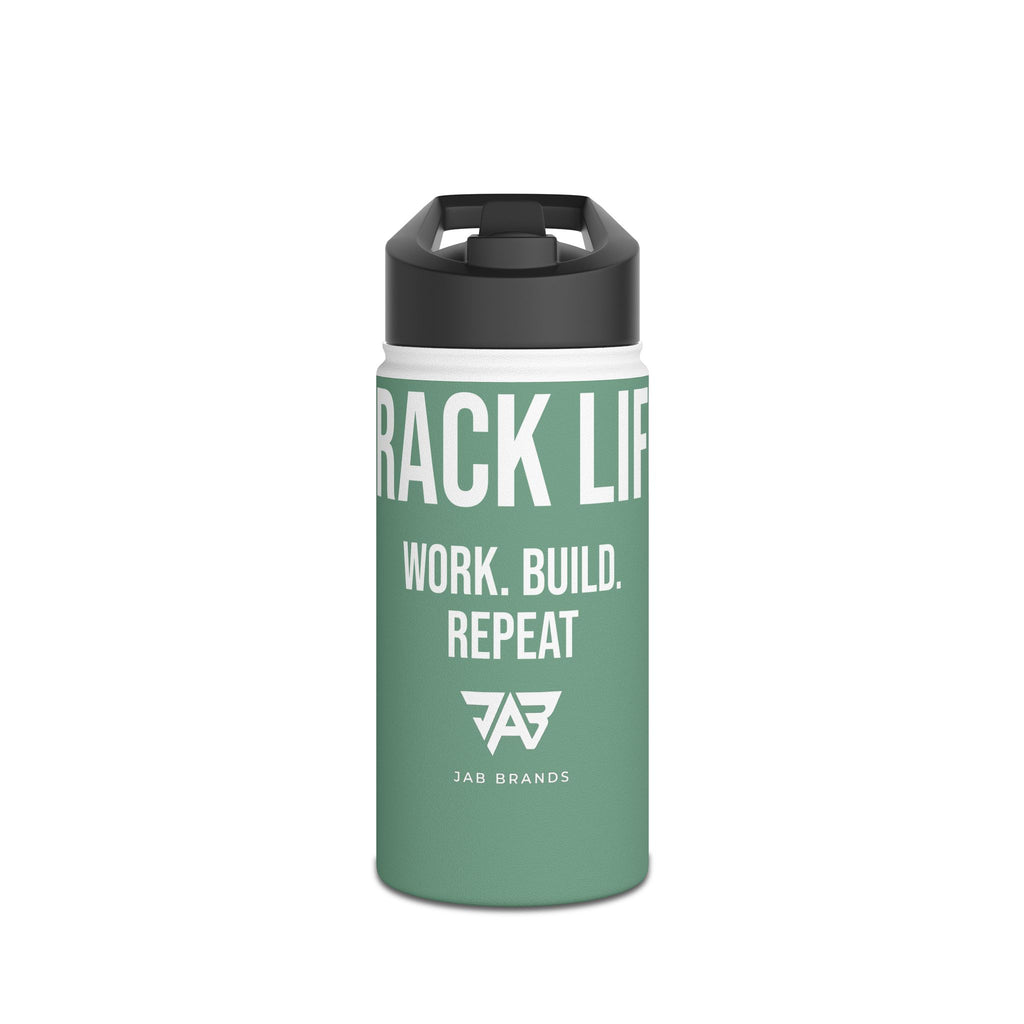 Mint Green Track Life Stainless Steel Water Bottle — "Work. Build. Repeat." Sports Bottle