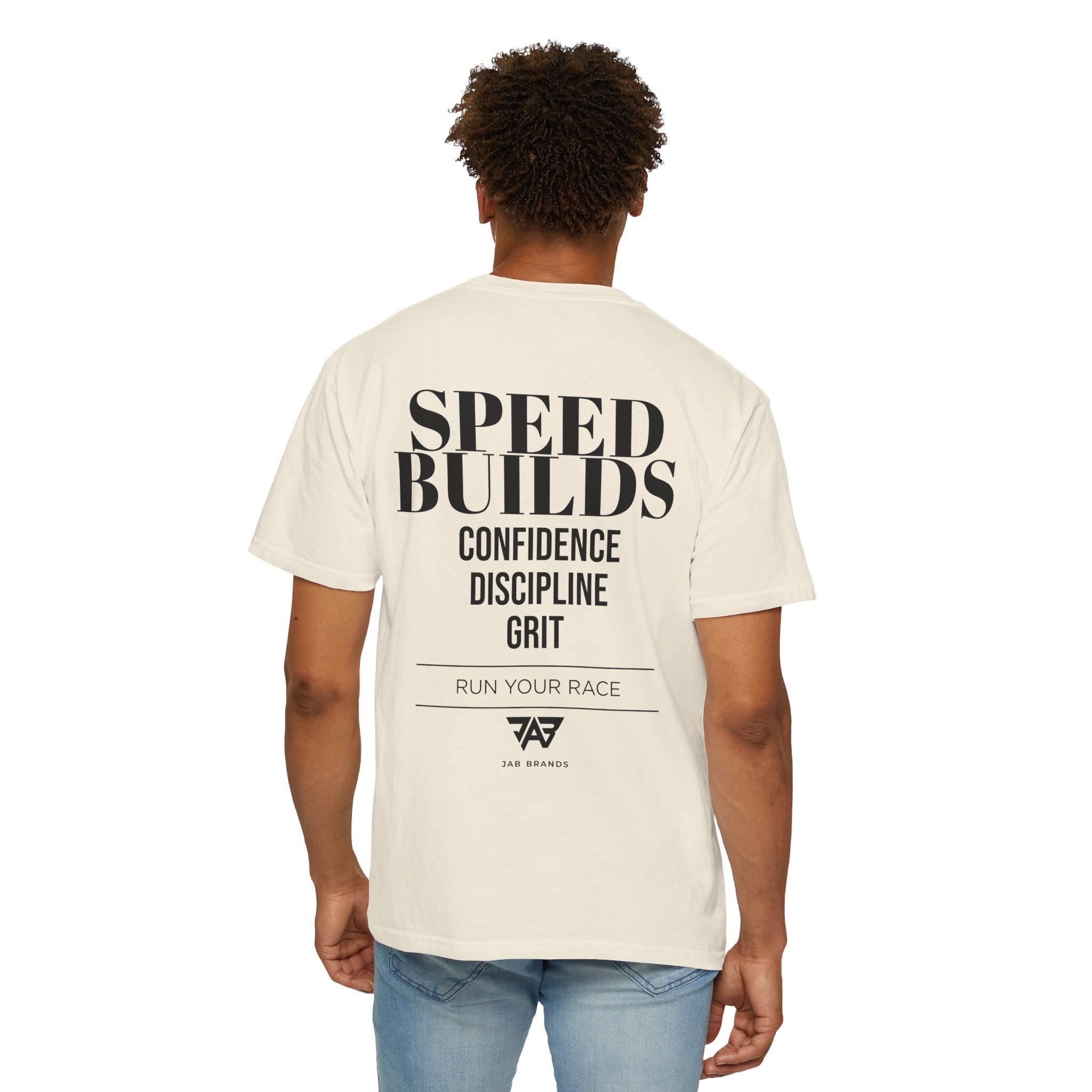 Speed Builds T-Shirt — Motivational 'Speed Builds' JAB Brands Graphic Tee
