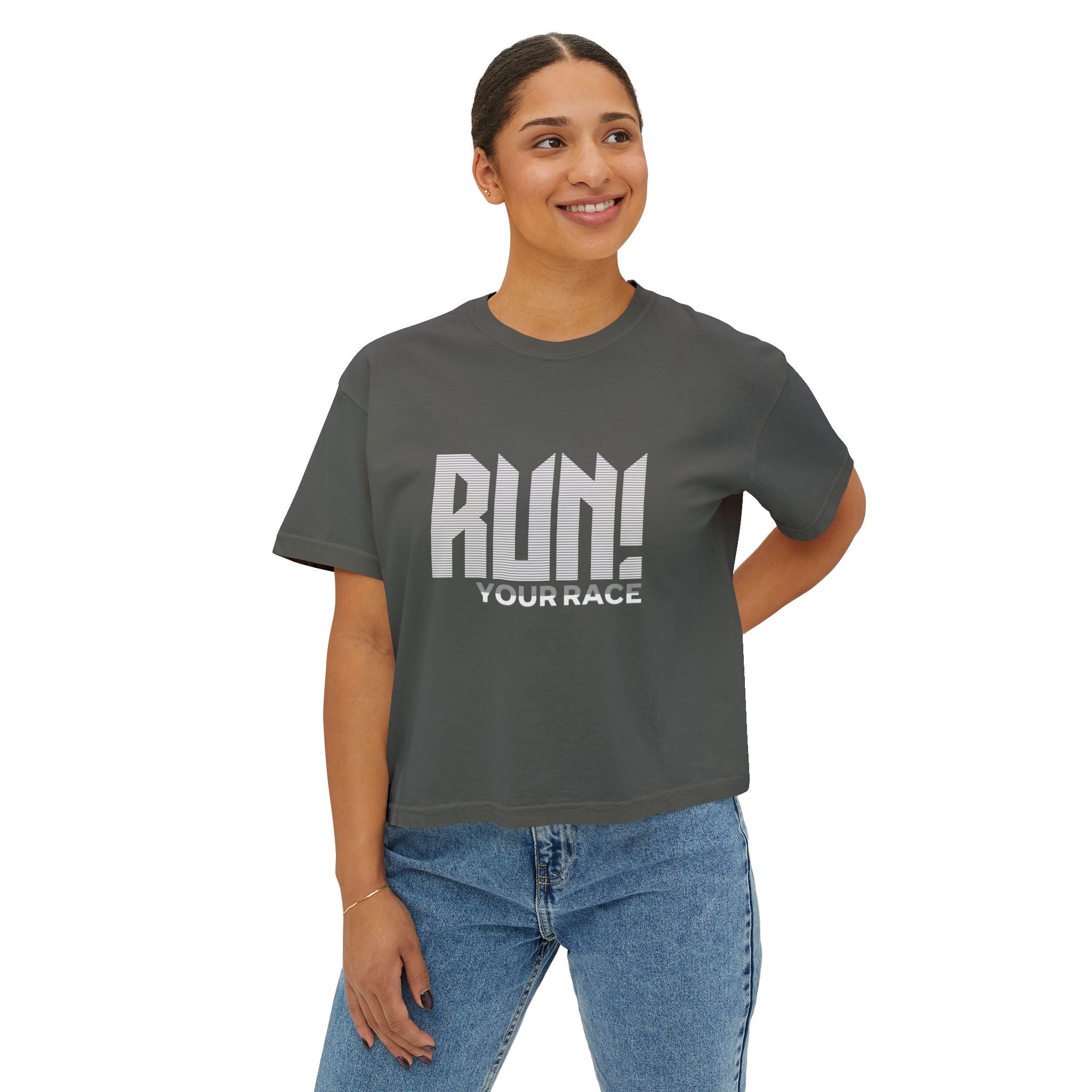 Run! Your Race Boxy Tee — Motivational Women’s Running Shirt