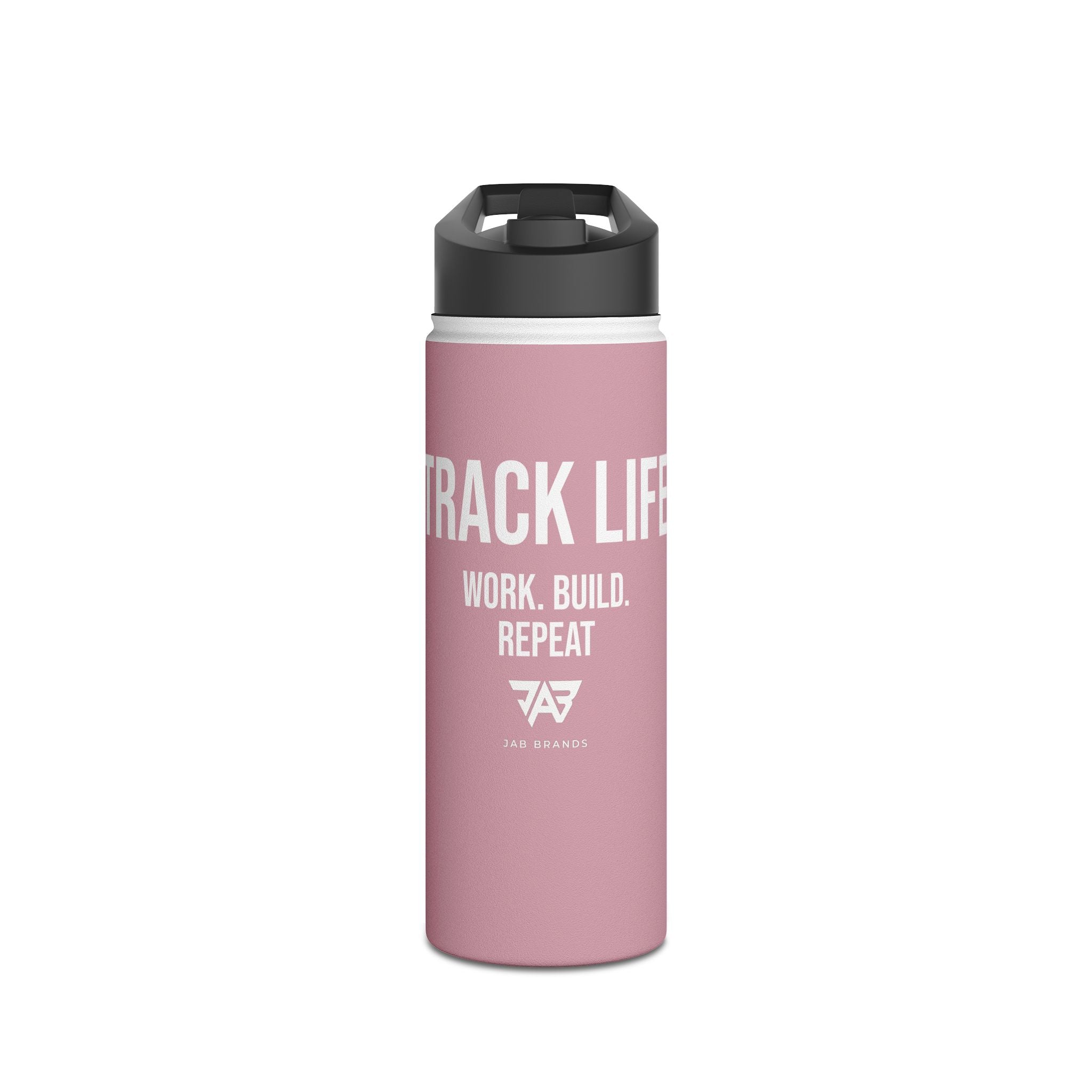 Pink Track Life Stainless Steel Water Bottle — "Work. Build. Repeat." Sports Bottle