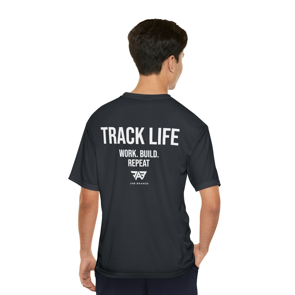 Adult Track Life Grind Performance T-Shirt — "Work Build Repeat" Athletic Tee