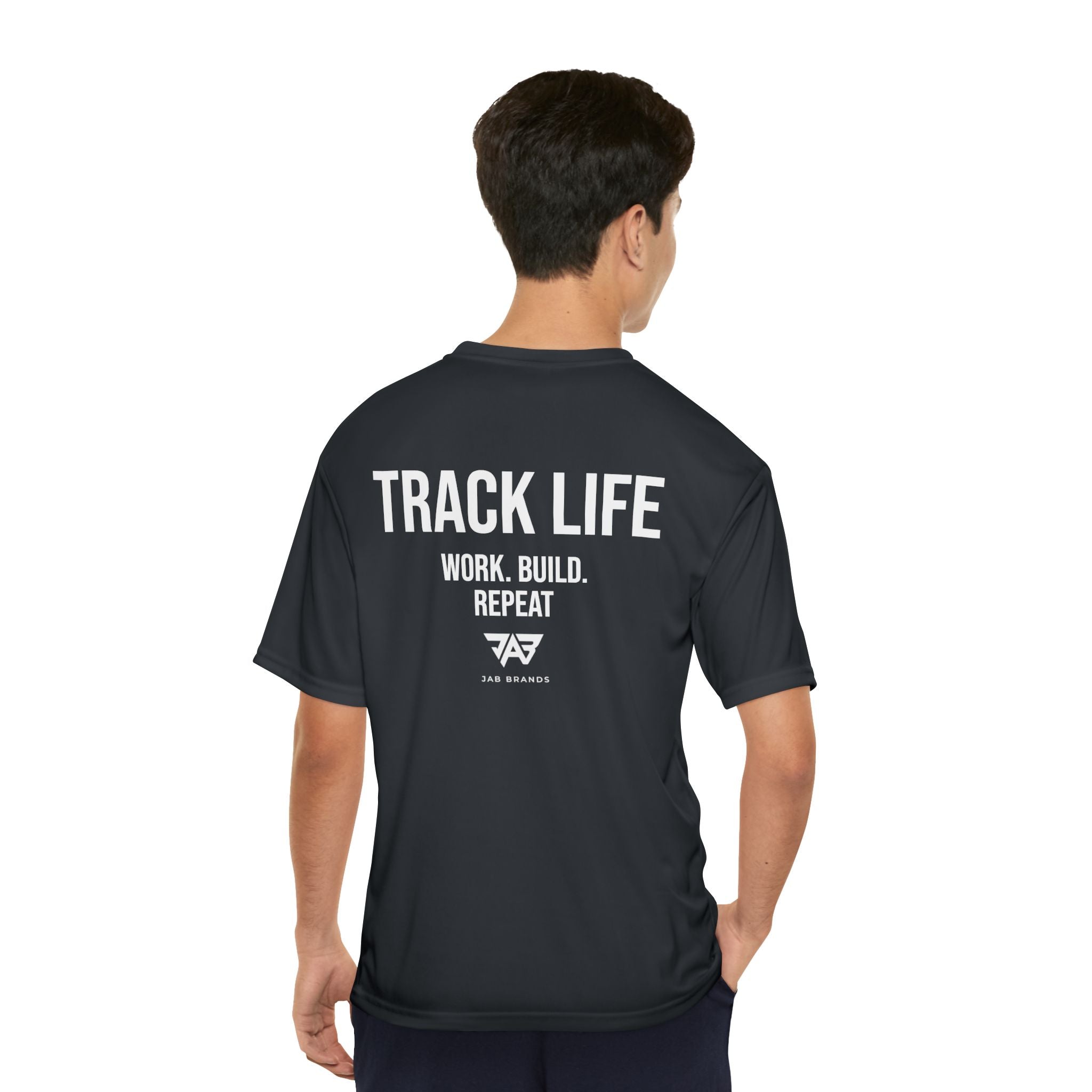 Adult Track Life Grind Performance T-Shirt — "Work Build Repeat" Athletic Tee
