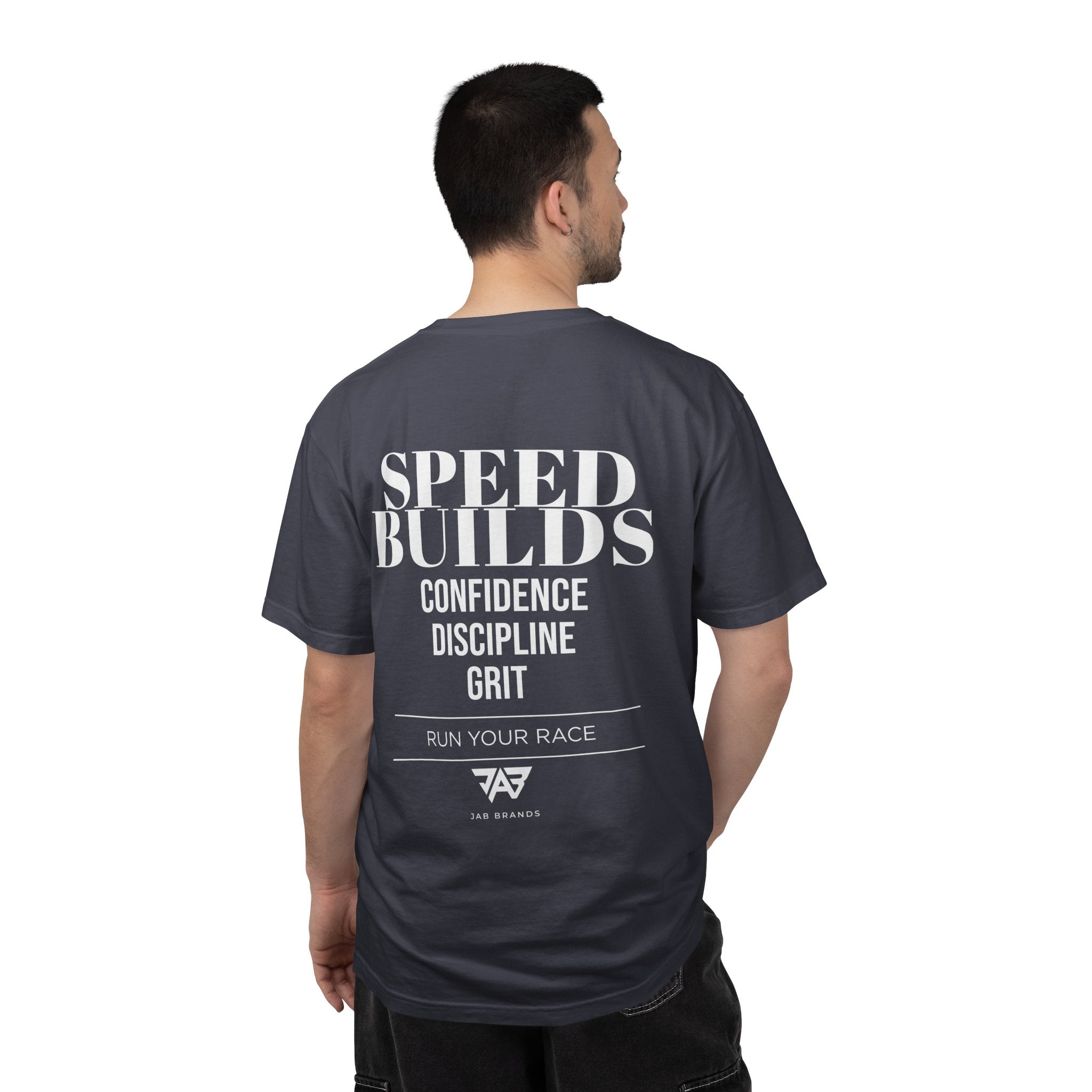 Speed Builds T-Shirt — Motivational 'Speed Builds' JAB Brands Graphic Tee
