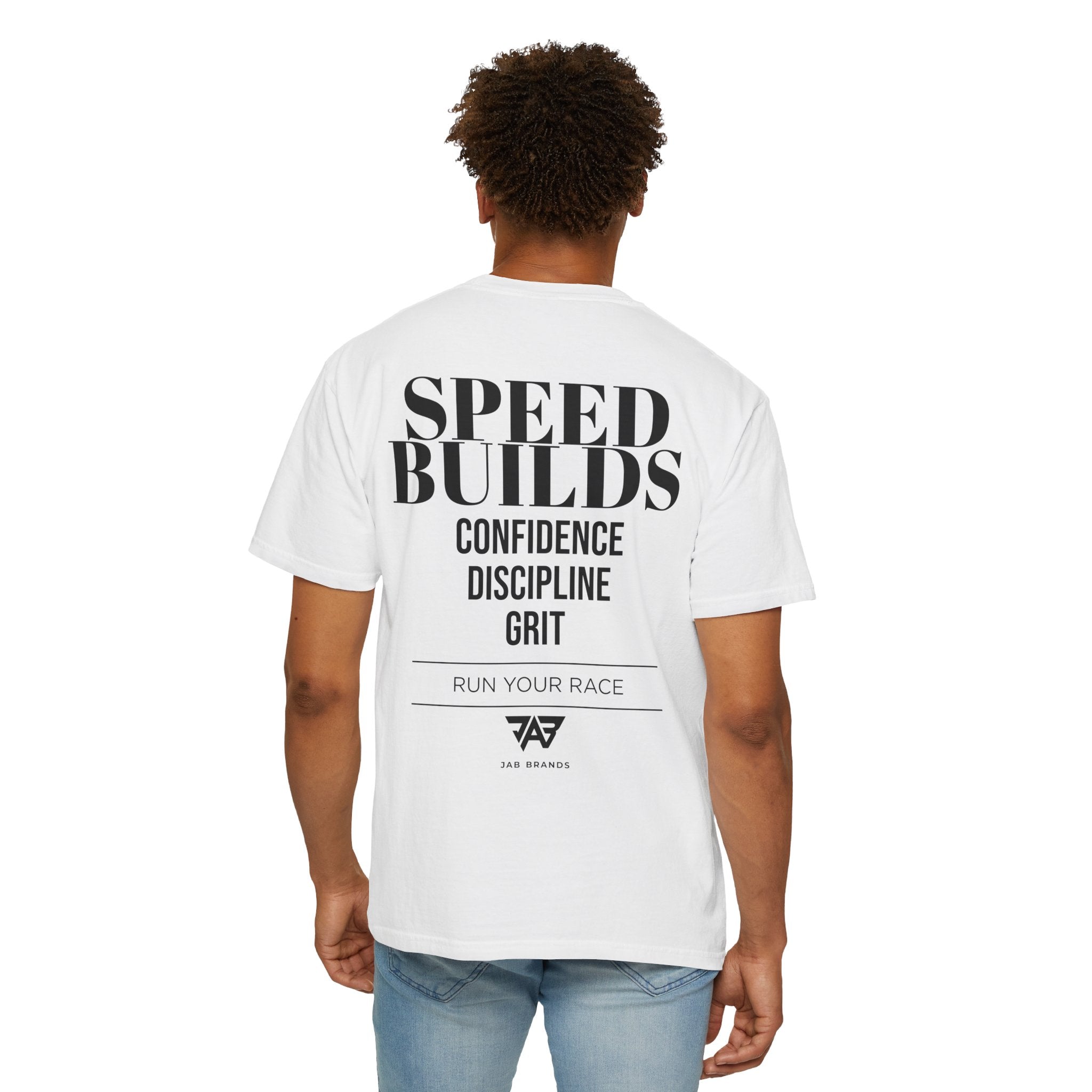 Speed Builds T-Shirt — Motivational 'Speed Builds' JAB Brands Graphic Tee
