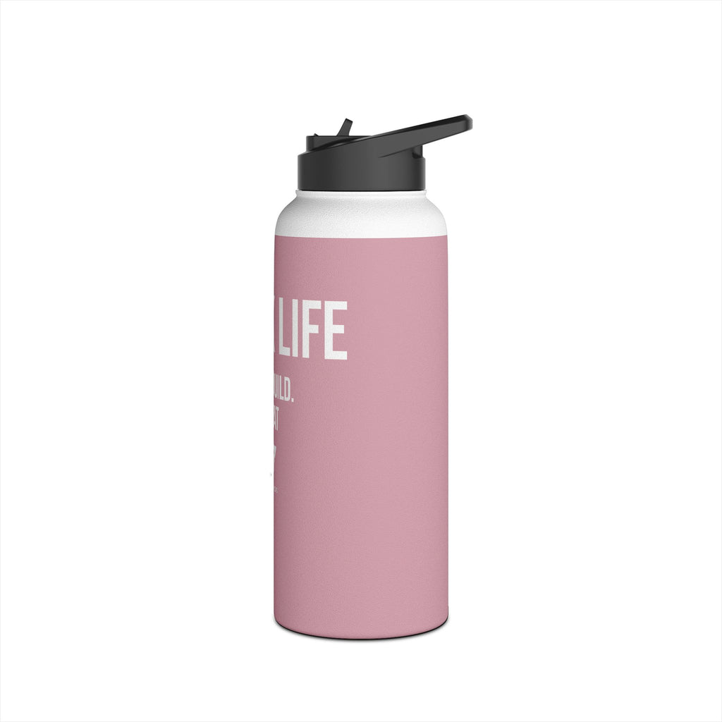 Pink Track Life Stainless Steel Water Bottle — "Work. Build. Repeat." Sports Bottle