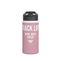 Pink Track Life Stainless Steel Water Bottle — "Work. Build. Repeat." Sports Bottle