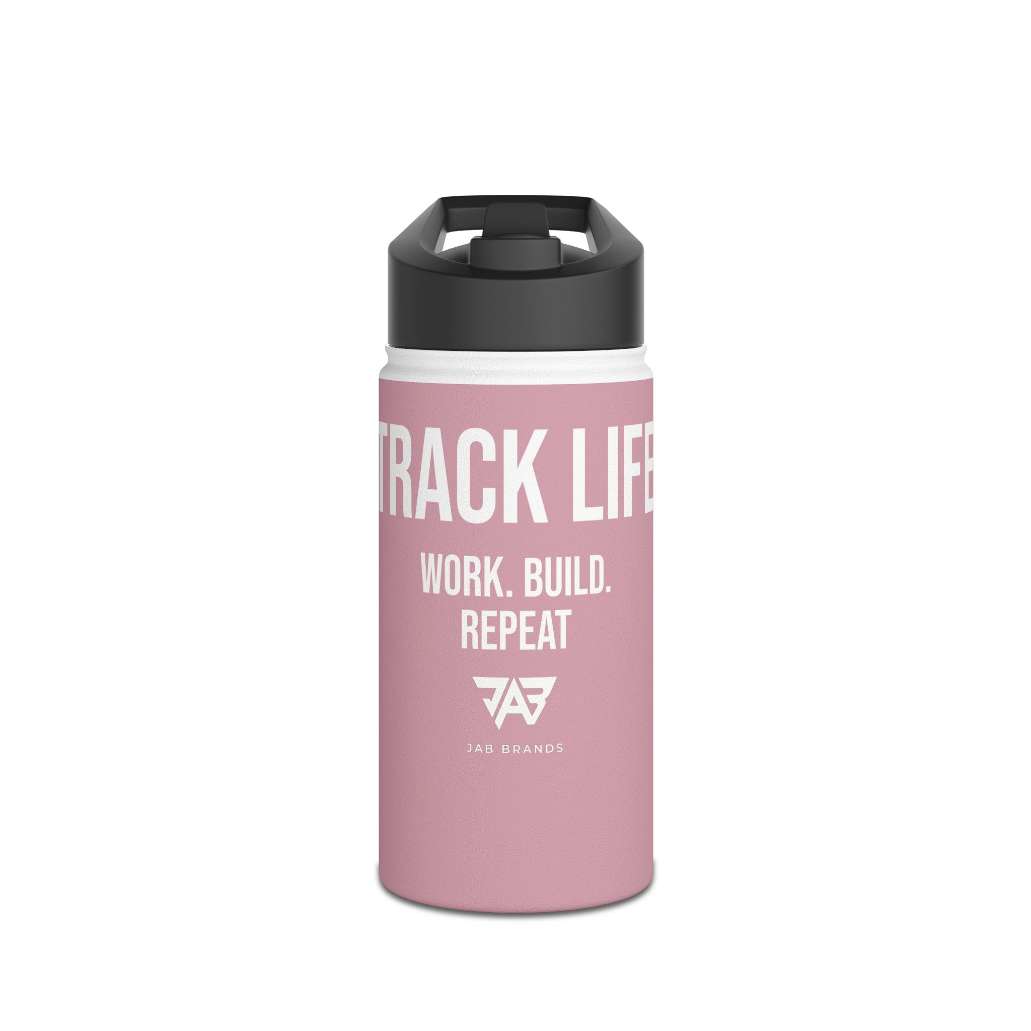 Pink Track Life Stainless Steel Water Bottle — "Work. Build. Repeat." Sports Bottle
