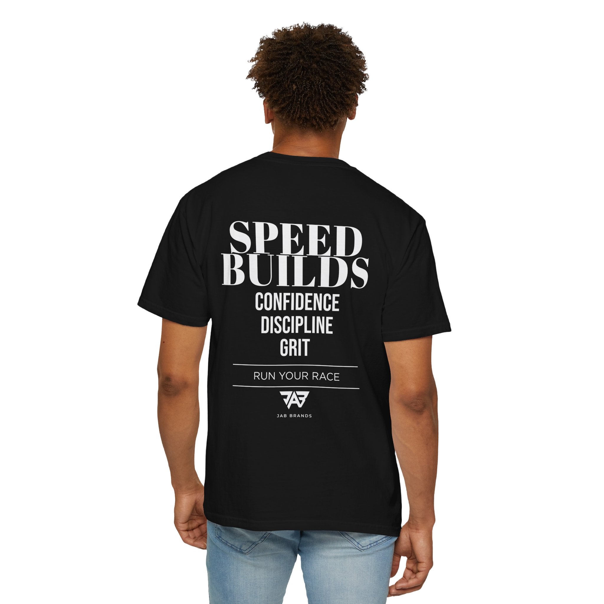 Speed Builds T-Shirt — Motivational 'Speed Builds' JAB Brands Graphic Tee