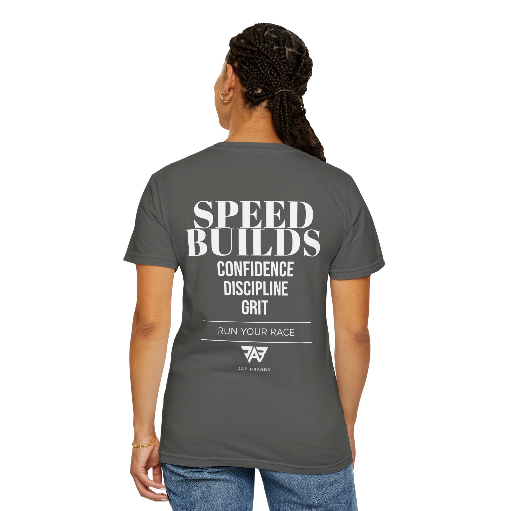 Speed Builds T-Shirt — Motivational 'Speed Builds' JAB Brands Graphic Tee